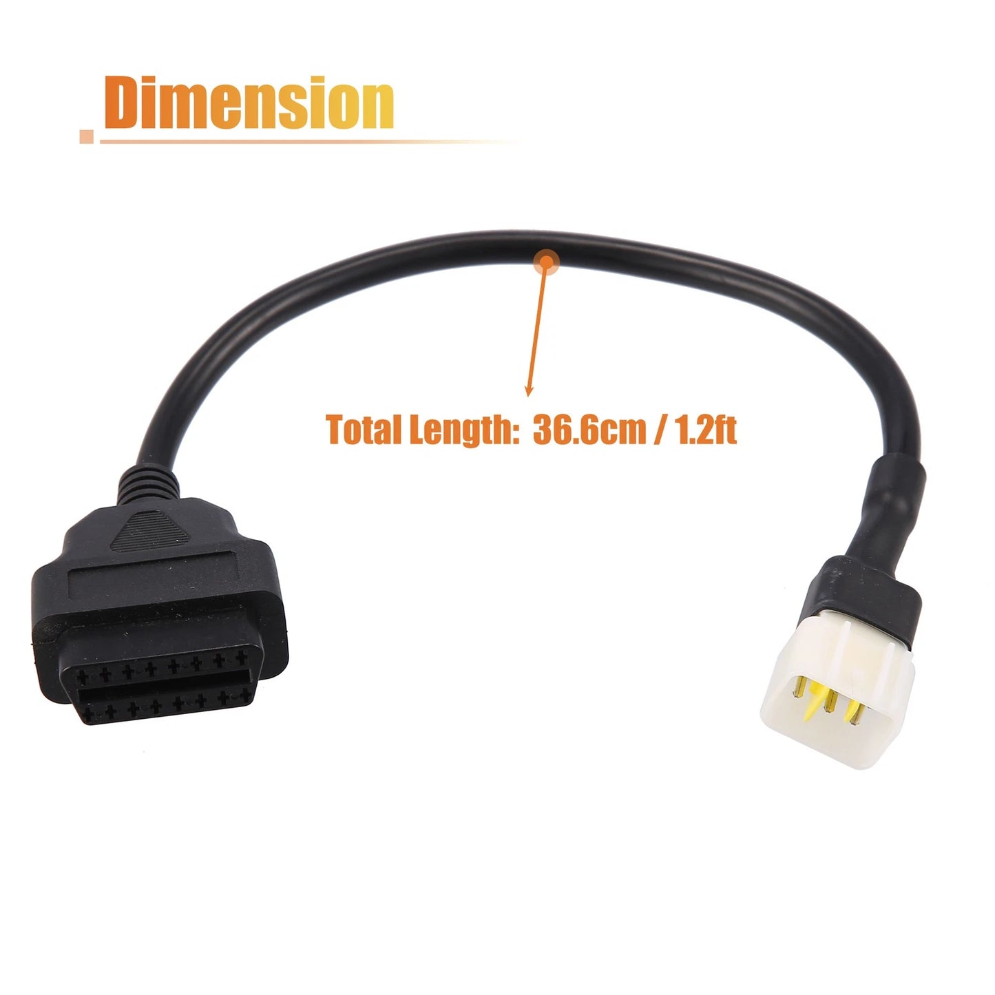 6 Pin to OBDII Cable / 36.6cm 1.2ft / OBDII Diagnostic Cable for Motorbike
