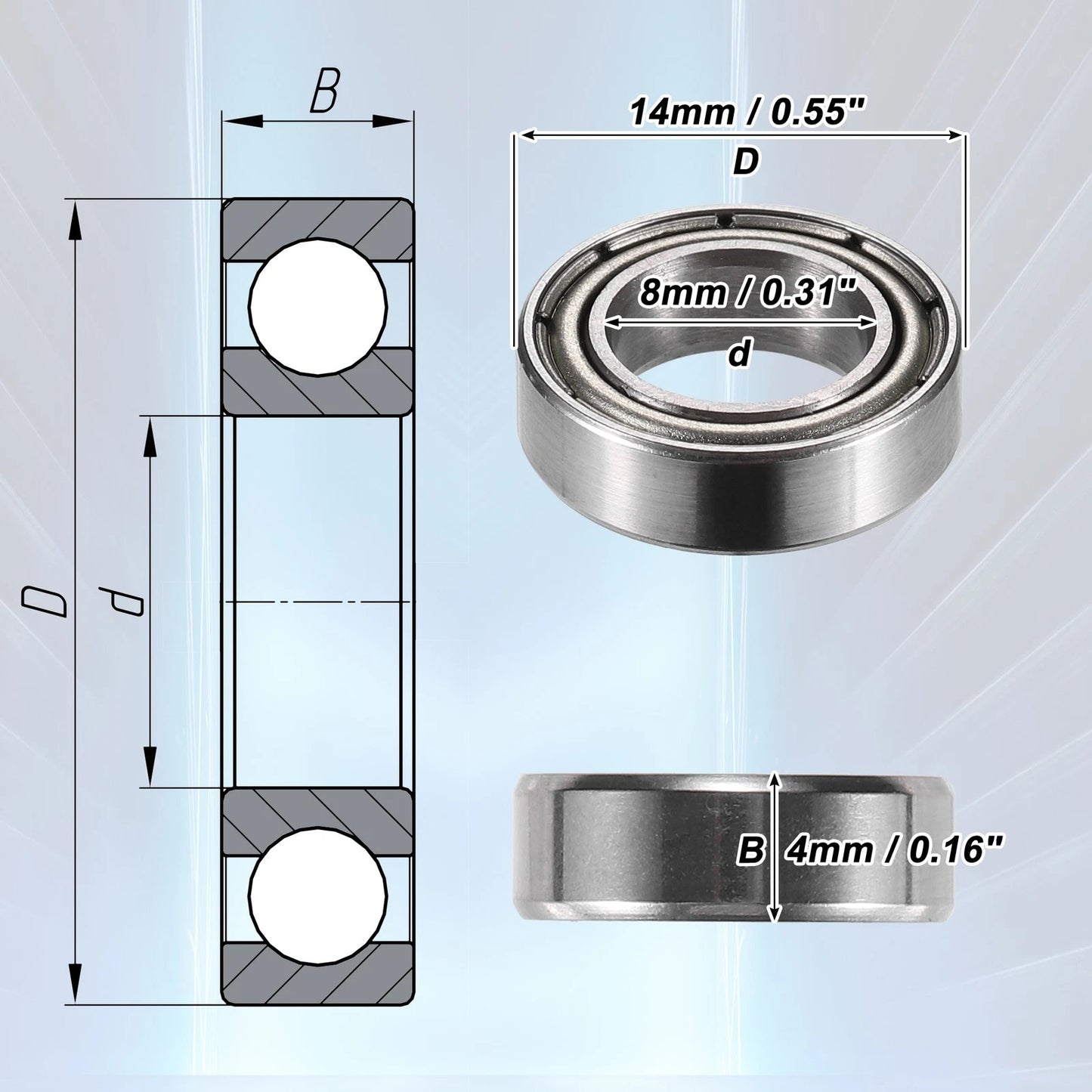 20 x 8x14x4mm Double Metal Shield Car Deep Groove Ball Bearings for Make Model