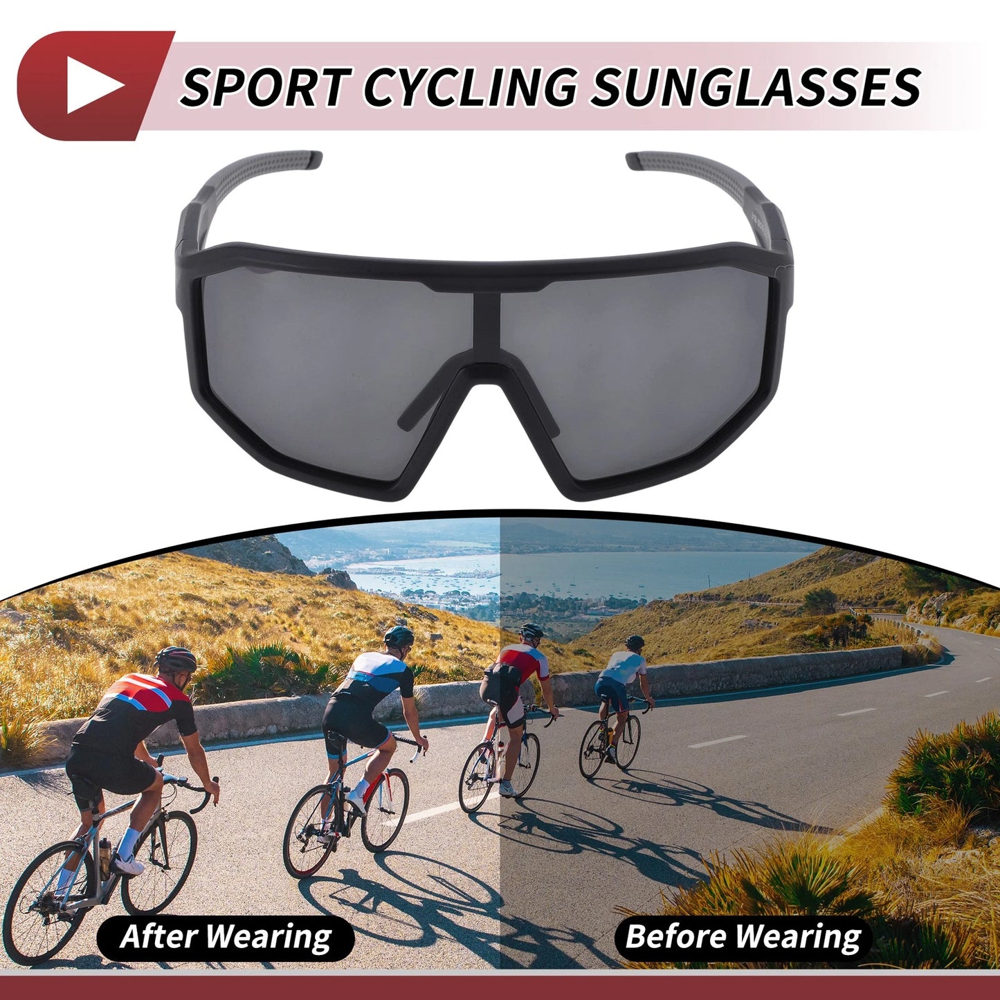 Motorcycle Riding Goggles Black Lens Black Frame PC Shades Glasses