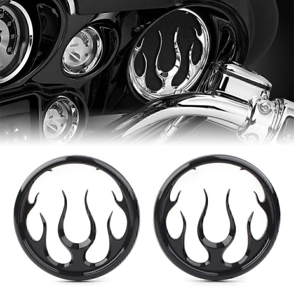 Black Flame Speaker Grill Accent Trim Cover for Harley Electra Glide (2009-2023)
