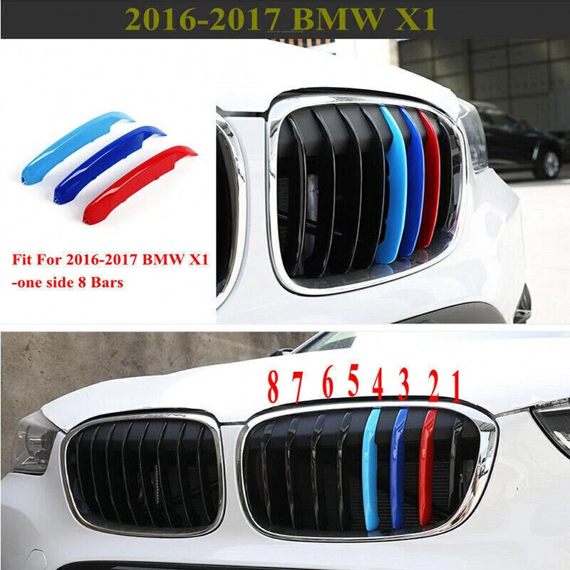 3 Pcs M-Color 8 Slats Front Grill Cover Clips for BMW X1 F48 (2015-2018)