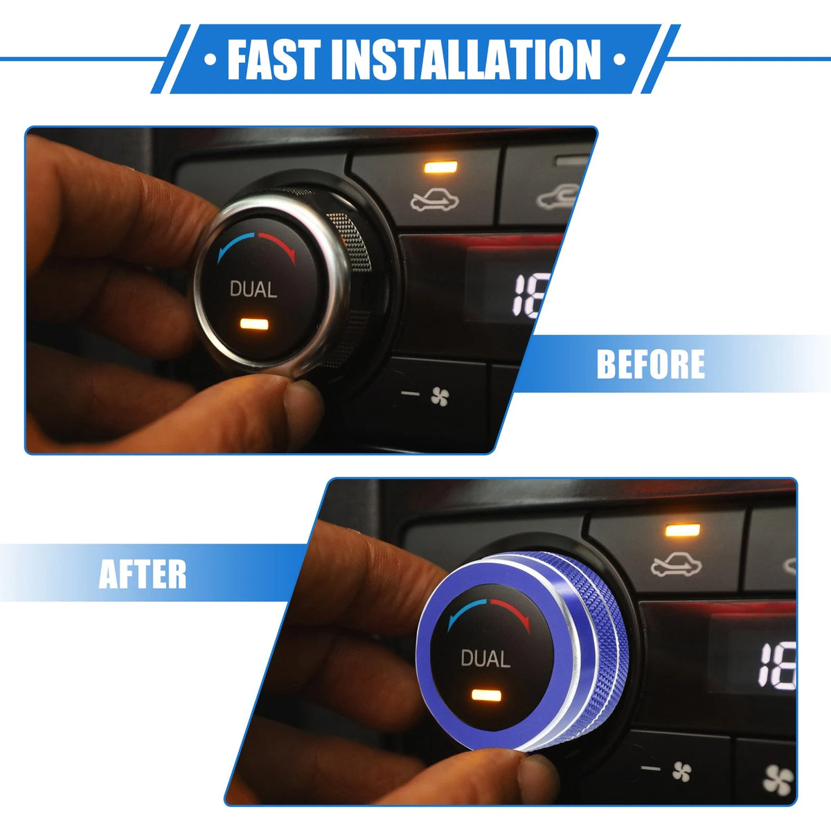 3 x Car AC Climate Control Knob Ring Covers for Jeep Renegade (2018-2023) Blue
