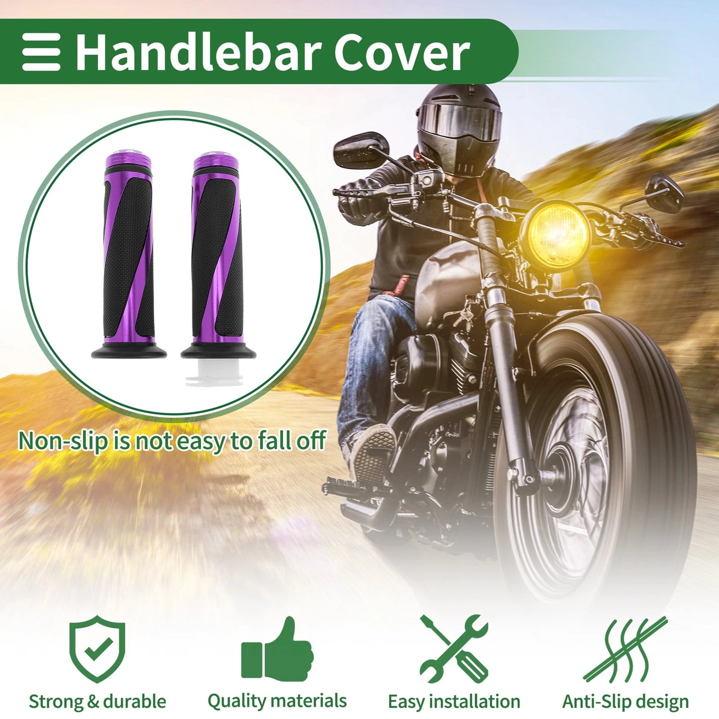 7/8" 22mm Hand Grips Cover Kit for Motorcycle Purple