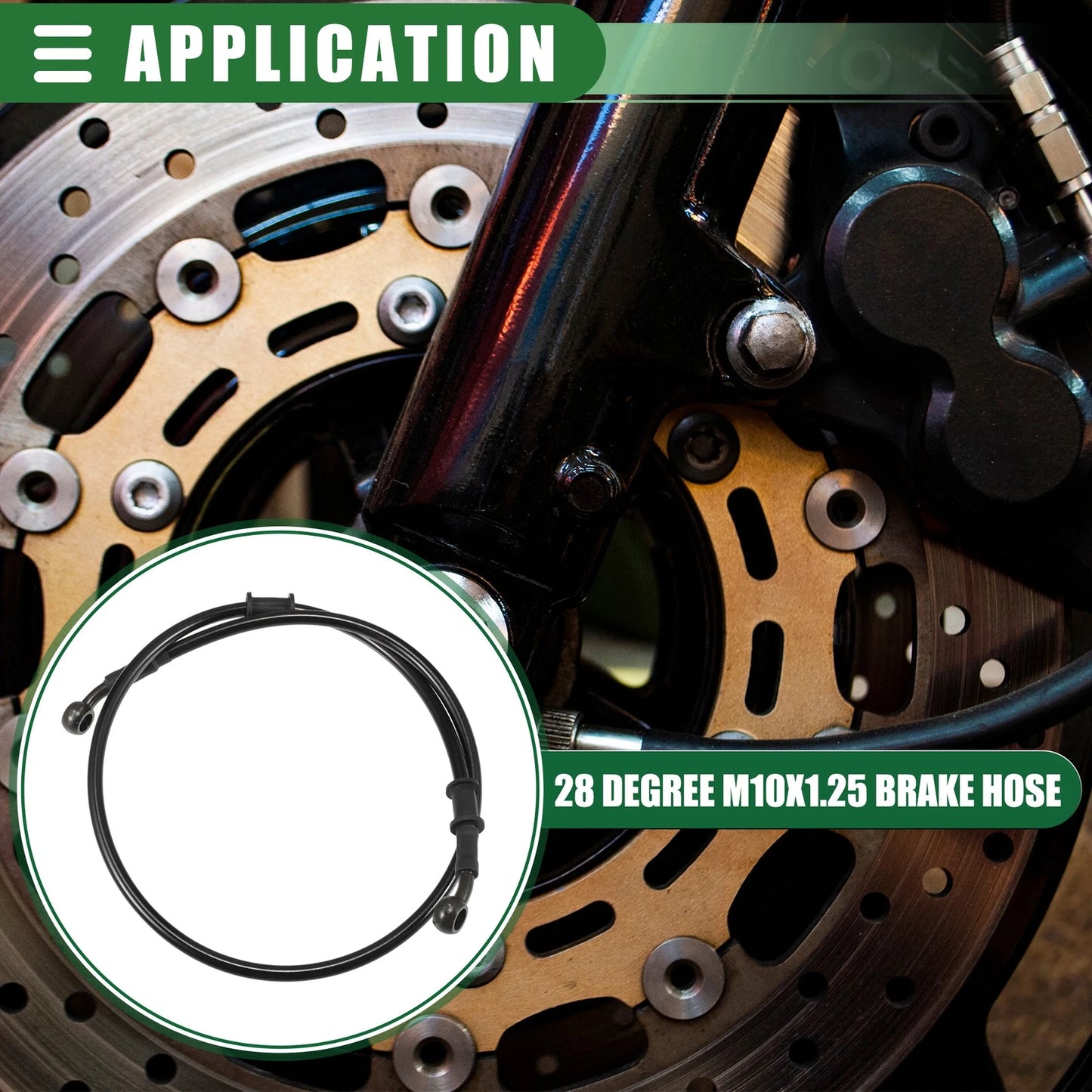 90cm Braided Hydraulic Brake Line Oil Hose Black Green 1 Set for Motorcycle