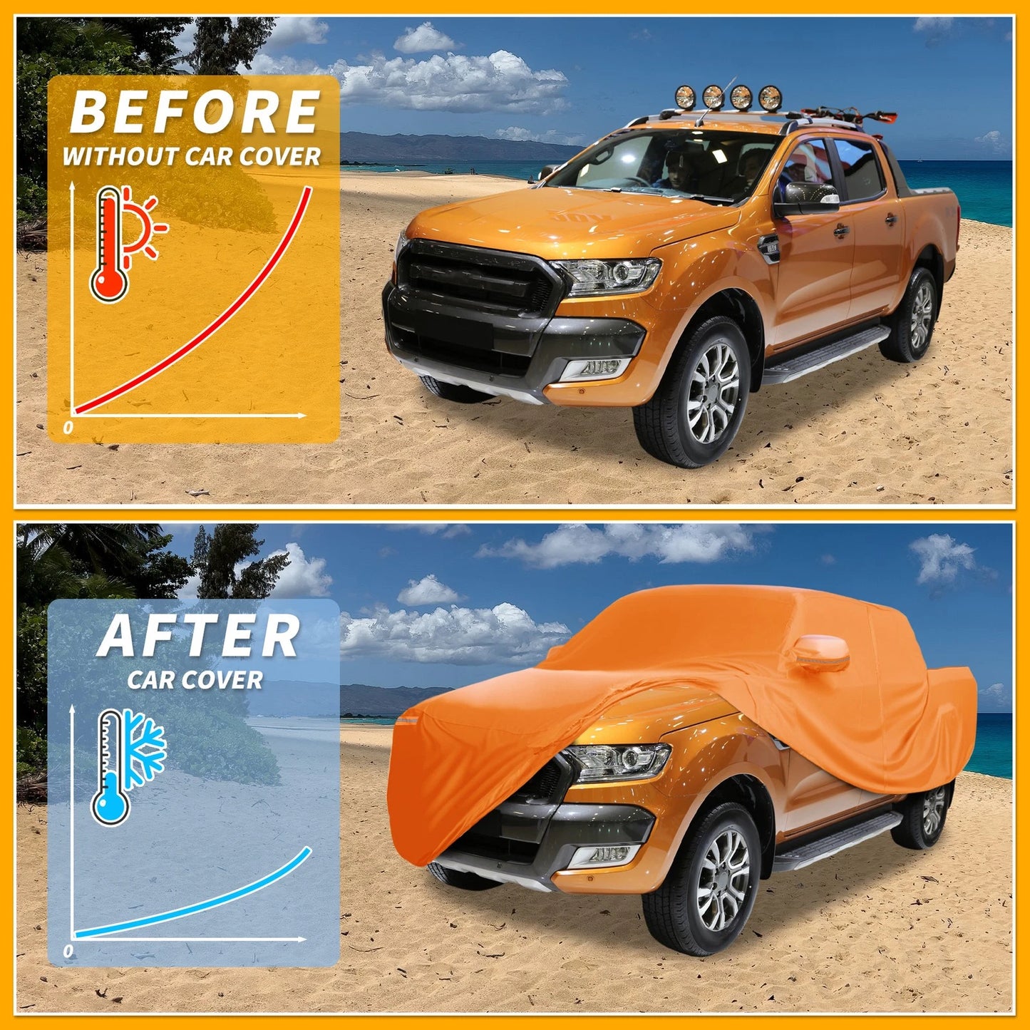 Waterproof All Weather Car Cover for Ford Ranger - Orange Cotton with Zipper