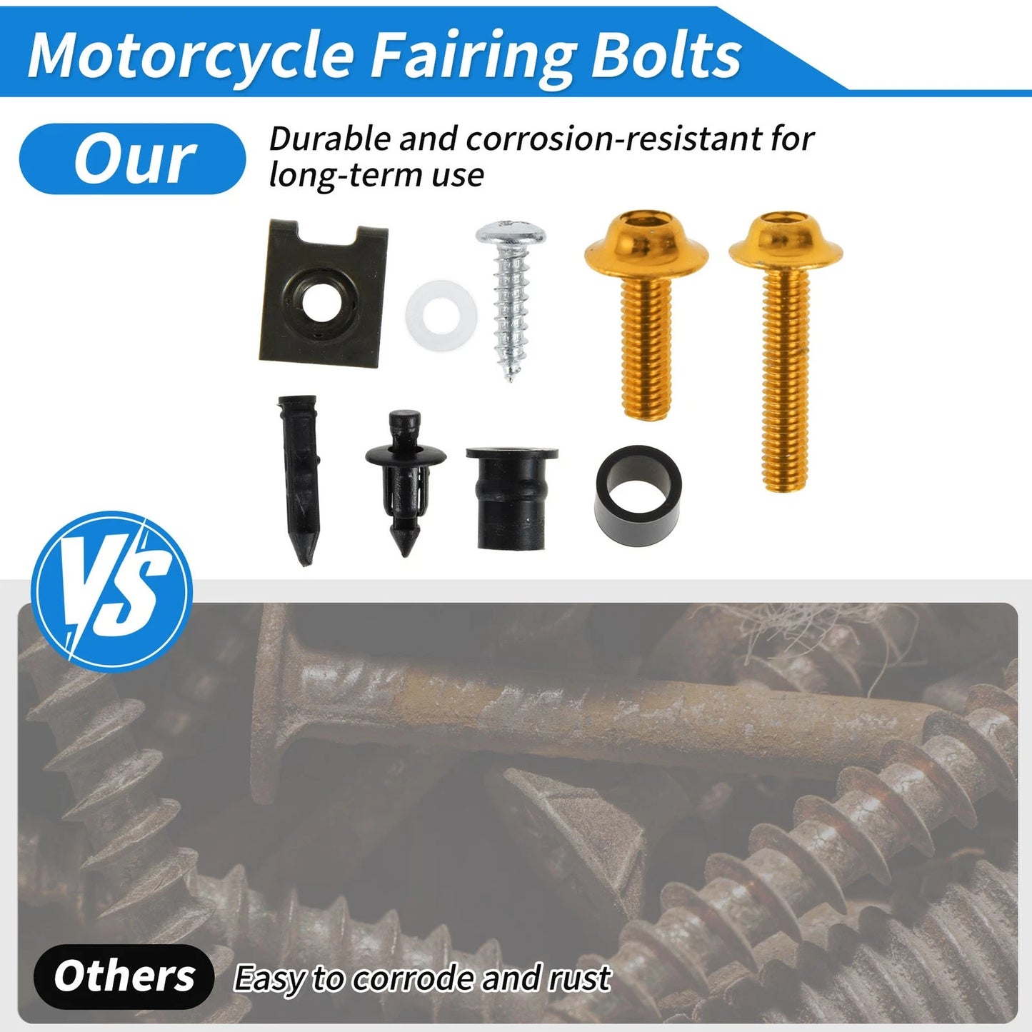 Windshield Bolts Stainless Steel Rubber Gold Tone for Kawasaki Yamaha
