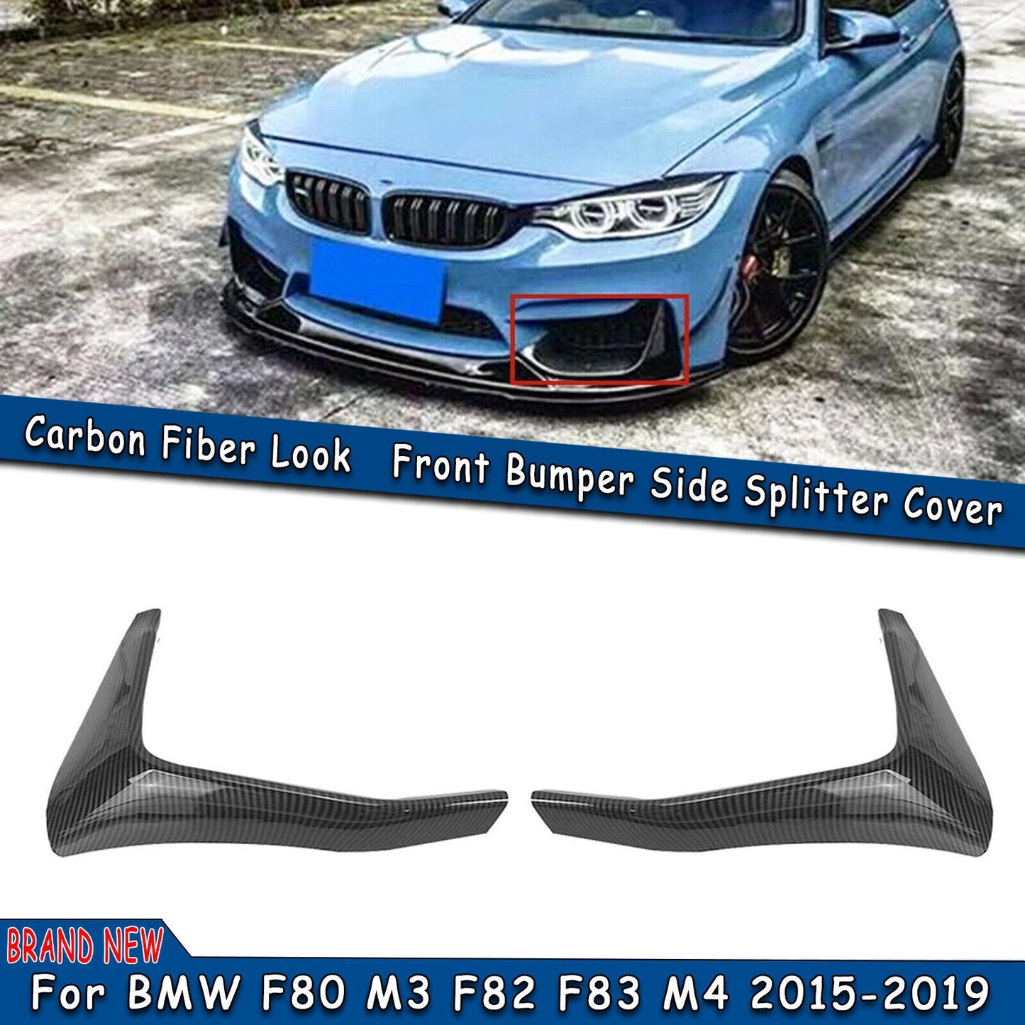Bumper Side Spoiler Cover for 2015-2020 BMW F80 M3 F82 F83 M4 (2015-2020)