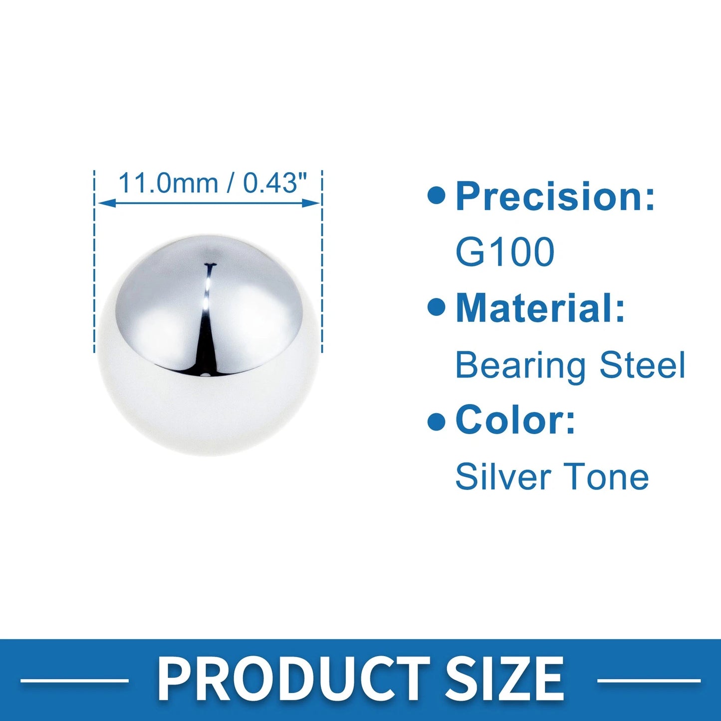 11.0mm Bearing Ball Steel G100 Precision Silver Tone 50 Pcs