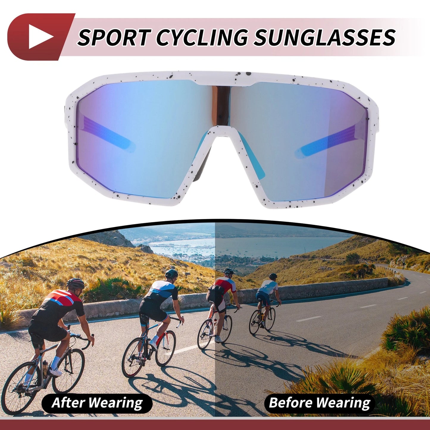 Goggles 1 x Motorcycle Riding Blue Lens White Black Frame for Motorcycle Sunglasses UV400