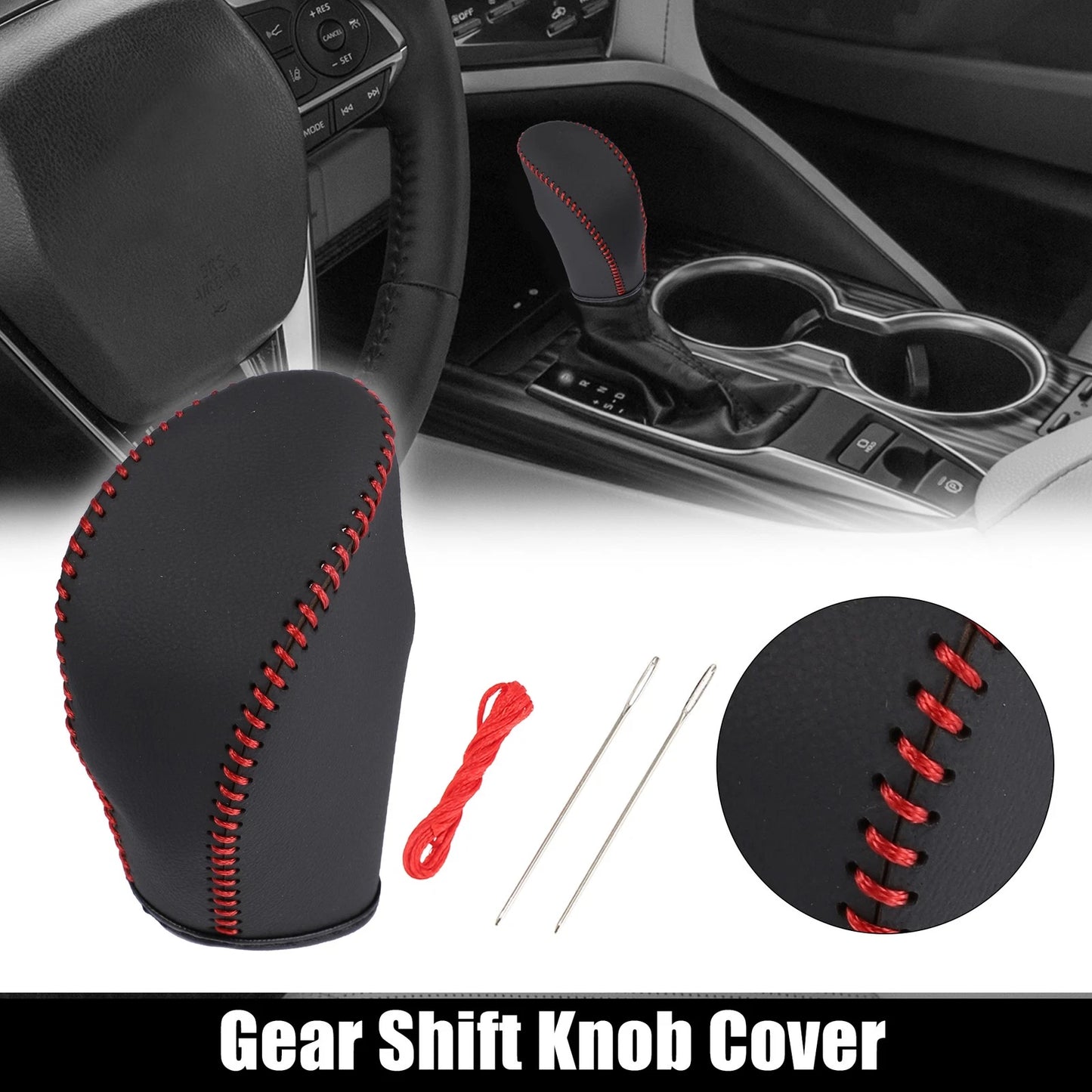 Black Faux Leather Gear Shift Knob Cover for Nissan Rogue Sport (2017-2023)