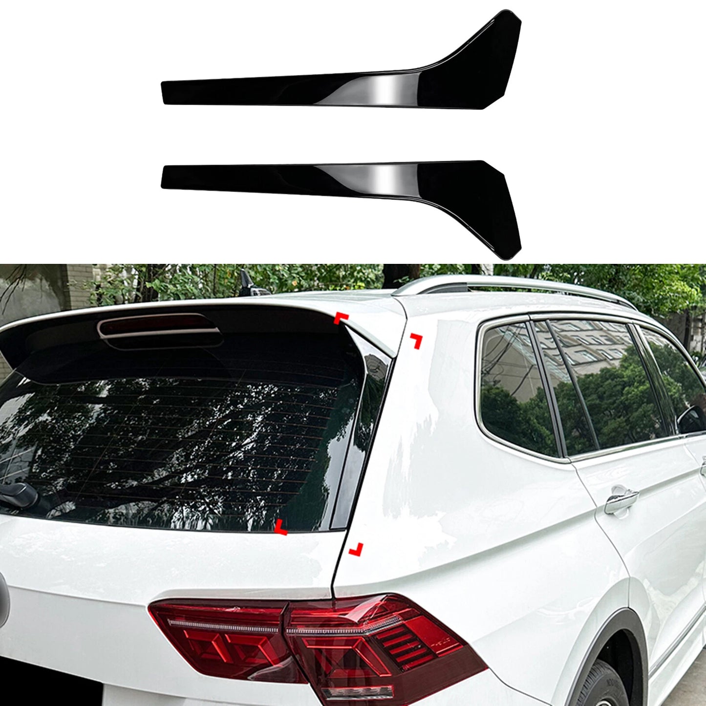 2 x Gloss Black Rear Window Spoilers for VW Tiguan Rline (2017-2023)