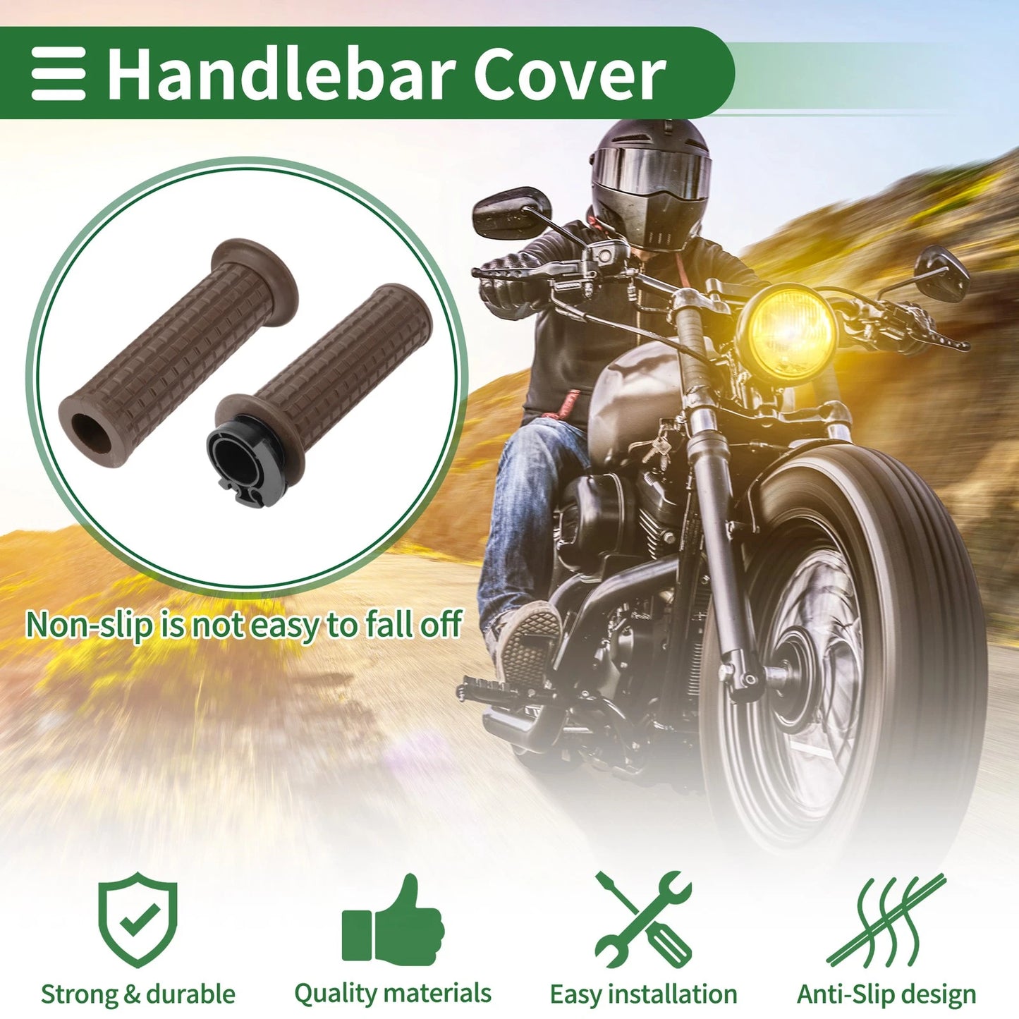 7/8" 22mm Hand Grips Cover Kit TPU Dark Brown Square for Motorcycle