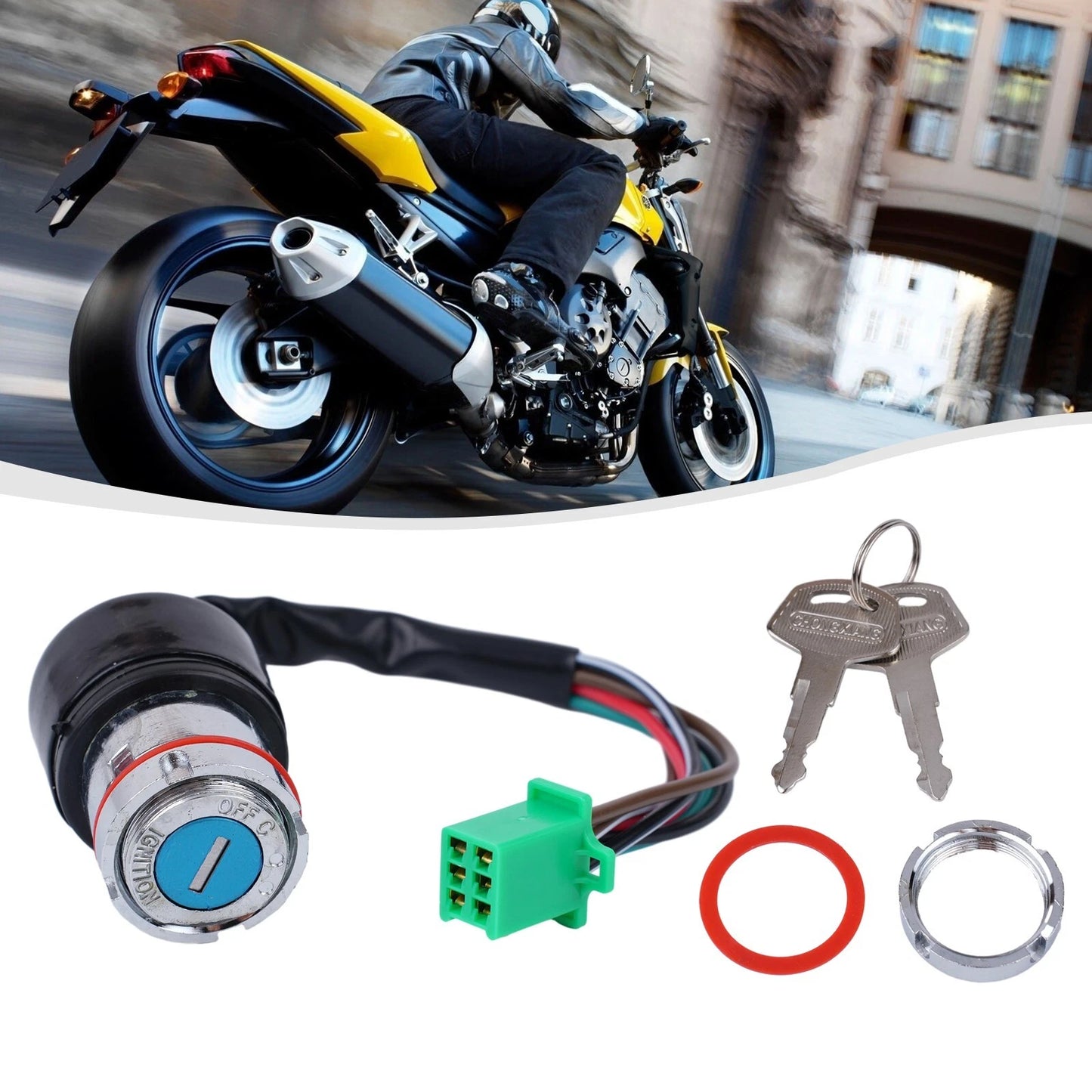 Waterproof 6-Wire Design Motorcycle Ignition Key Switch 2 Keys for Motorcycle
