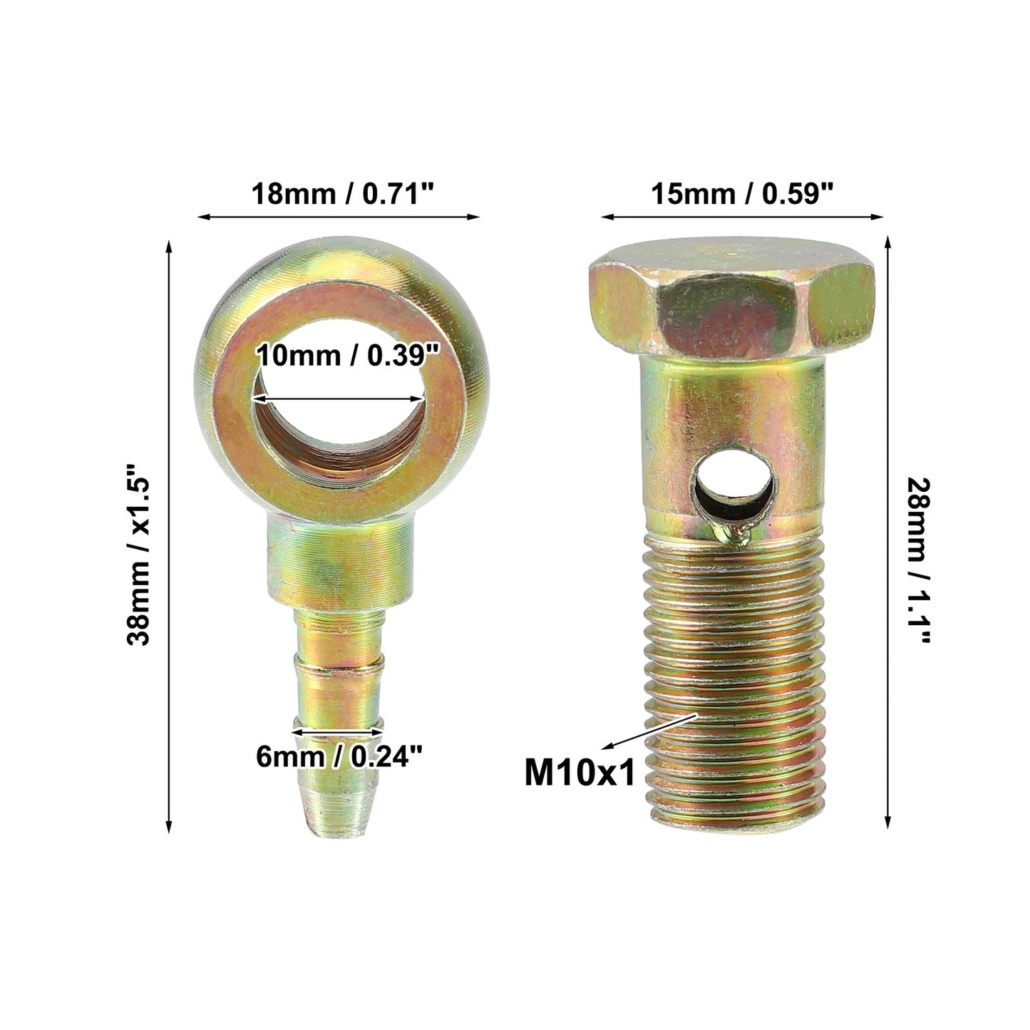 M10x1 Banjo Bolt with Copper Washer for Motorcycle Iron Bronze Tone