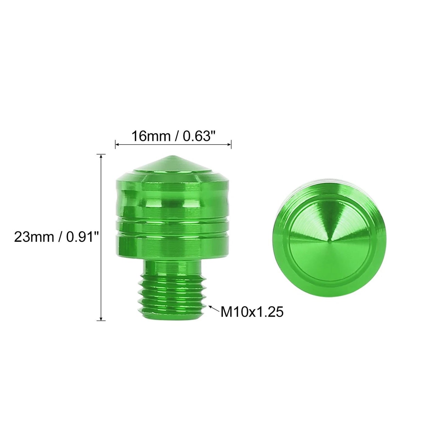 2 x 10mm Mirror Hole Plugs Reverse Screw Green for Motorbike Motorcycle