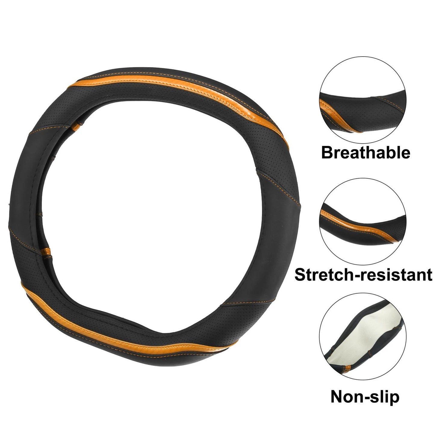 Steering Wheel Cover for Peugeot 4008 5008 New508 Faux Leather Black Orange