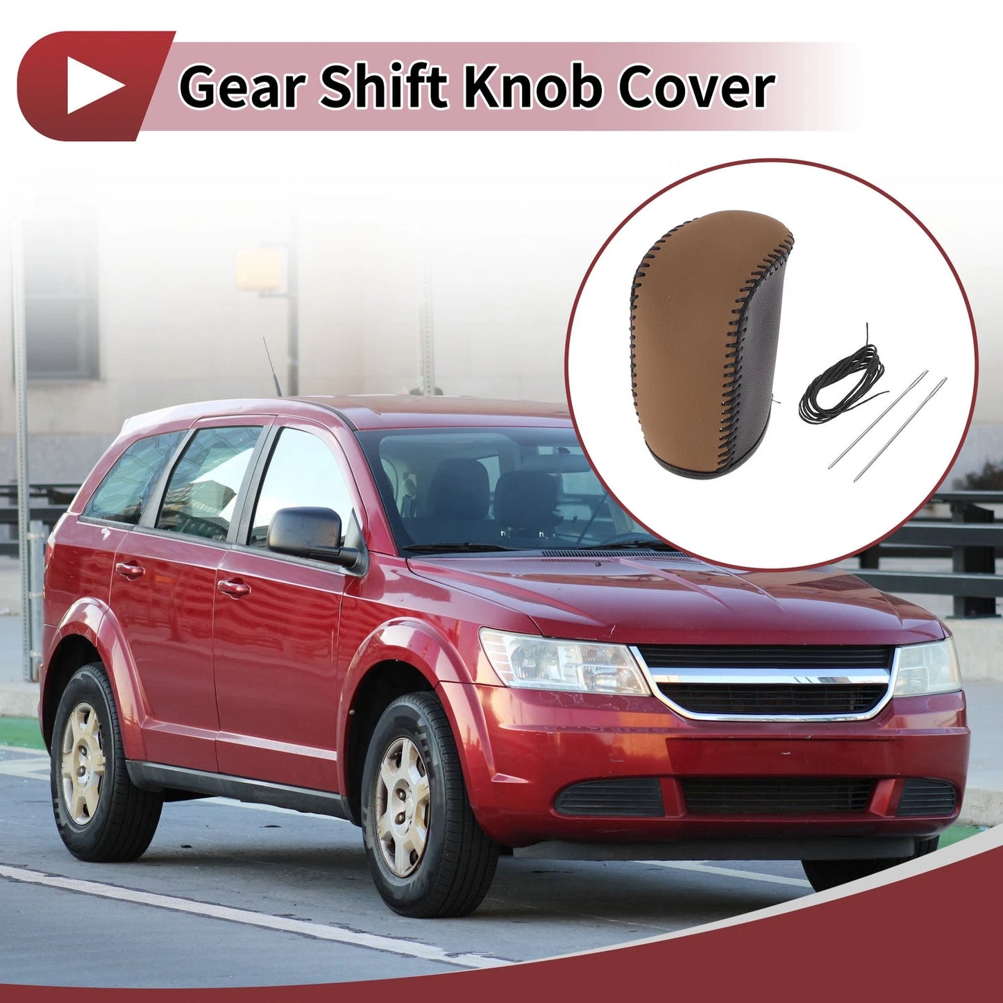Car Gear Shift Knob Cover for Dodge Journey (2011-2020) - Black Brown Faux Leather