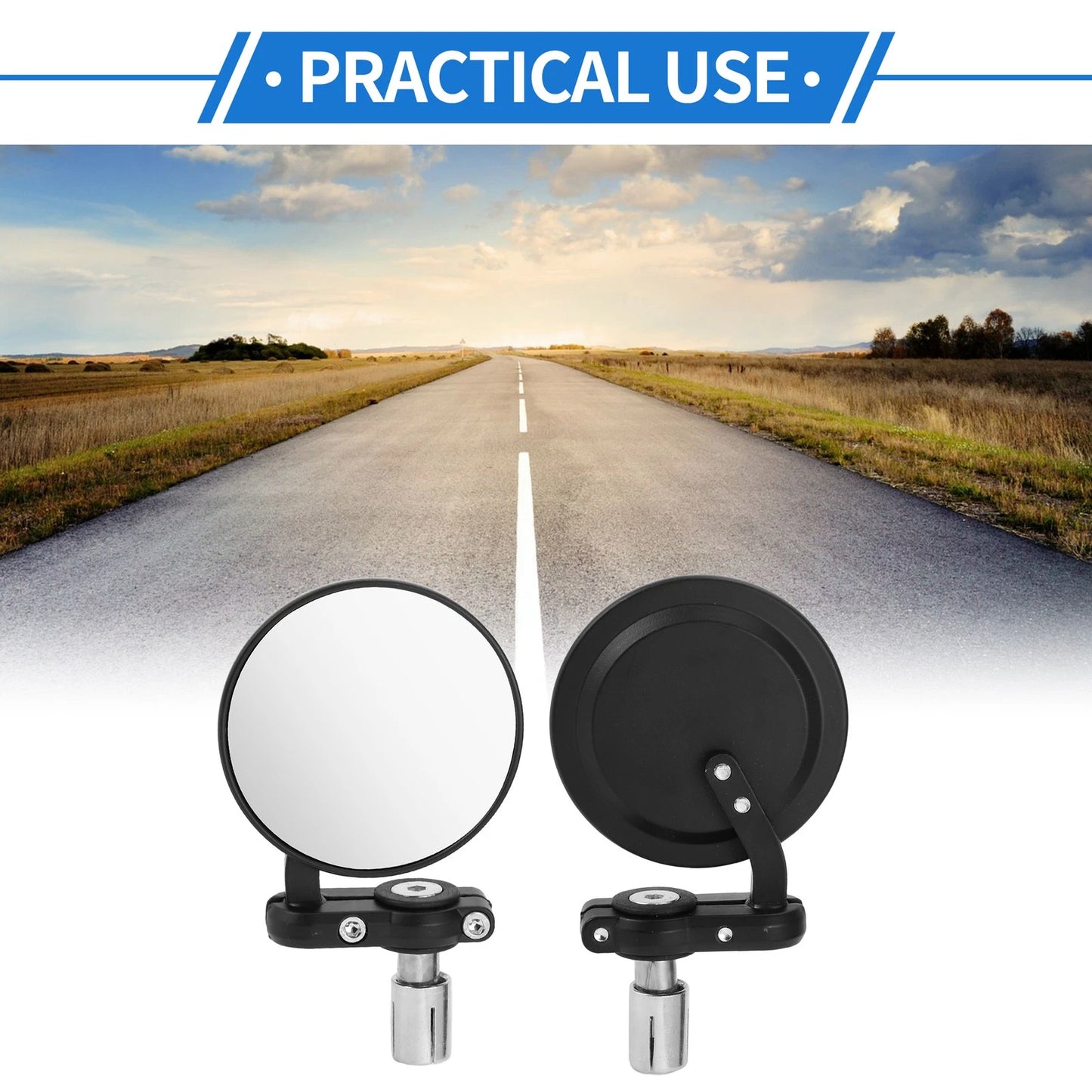 M8 Rear View Mirrors Round Shape Handlebar for Motorcycle Black Aluminum