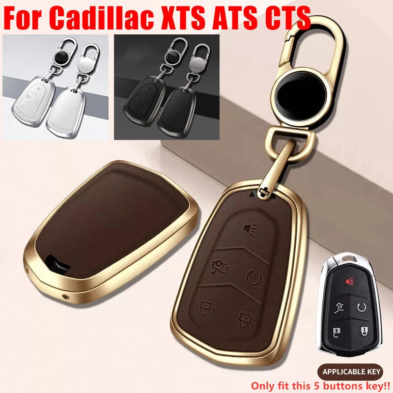 Alloy Leather Remote Fob Holder Key Shell Cover Case for Cadillac XTS ATS CTS