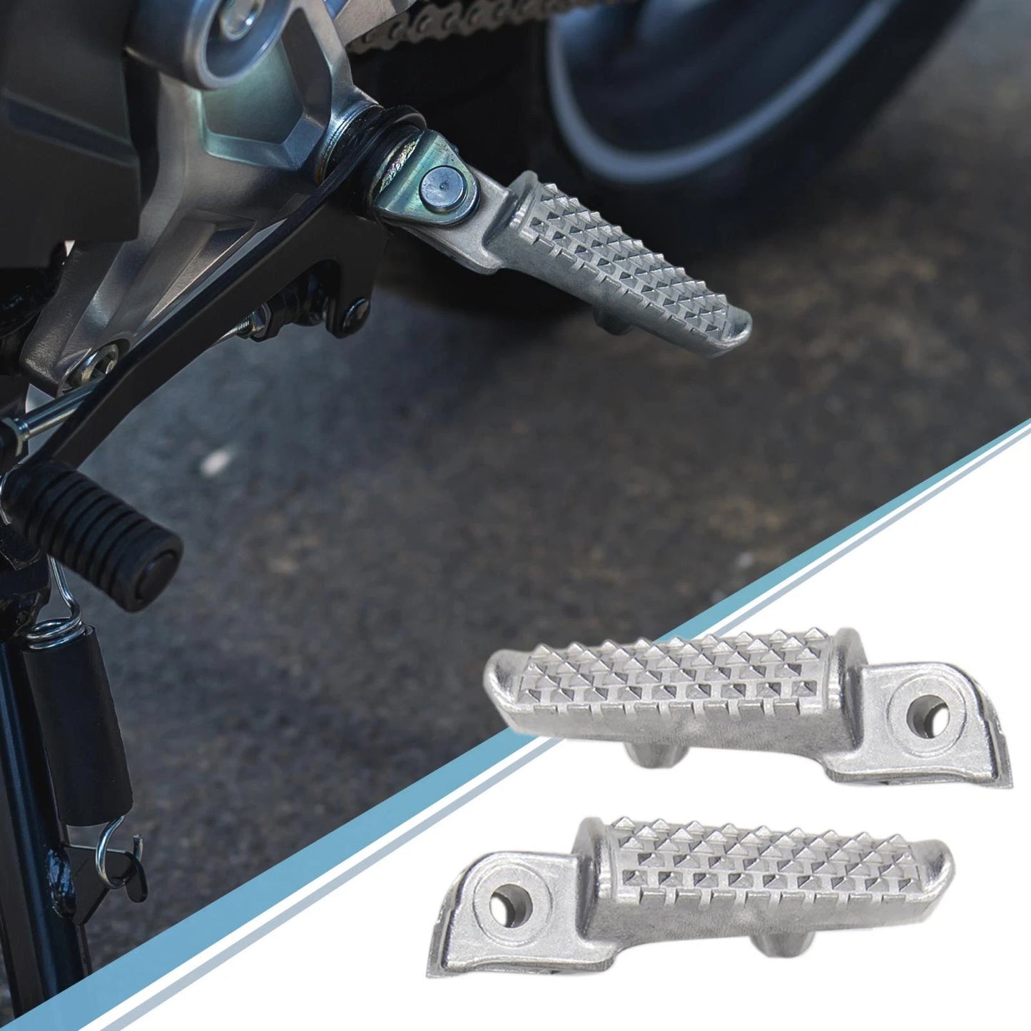 Pair 8mm Aluminium Alloy Motorcycle Footrest Footpeg for Bike Cycling Silver Tone