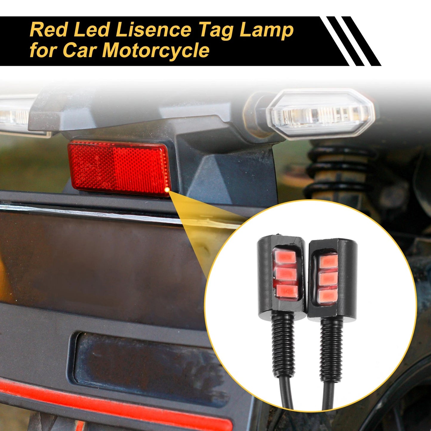 2 x License Plate Light 12V Led Tag Lamp for Motorcycle Waterproof Red Black