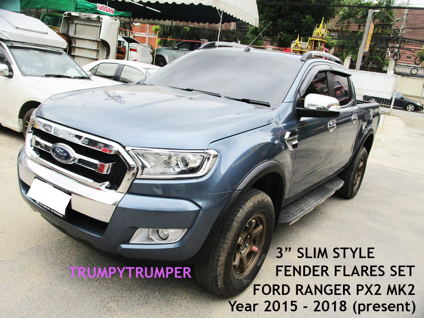 3" Matte Black Fender Flares Wheel Arches for Ford Ranger MK2 Wildtrak (2015-2018)