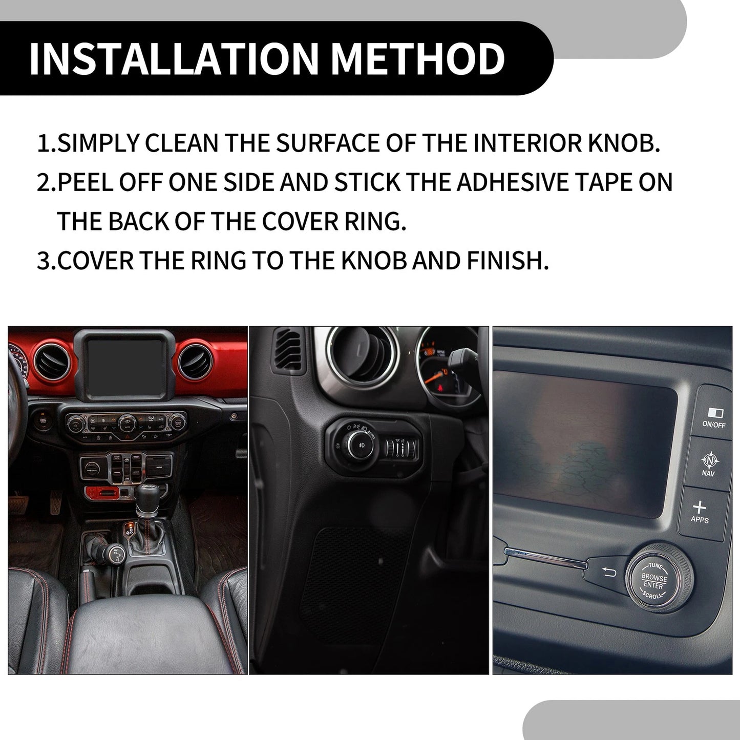 AC Headlight Media Switch Knob Cover Ring for Jeep Wrangler (2018-2023) 6 x Blue
