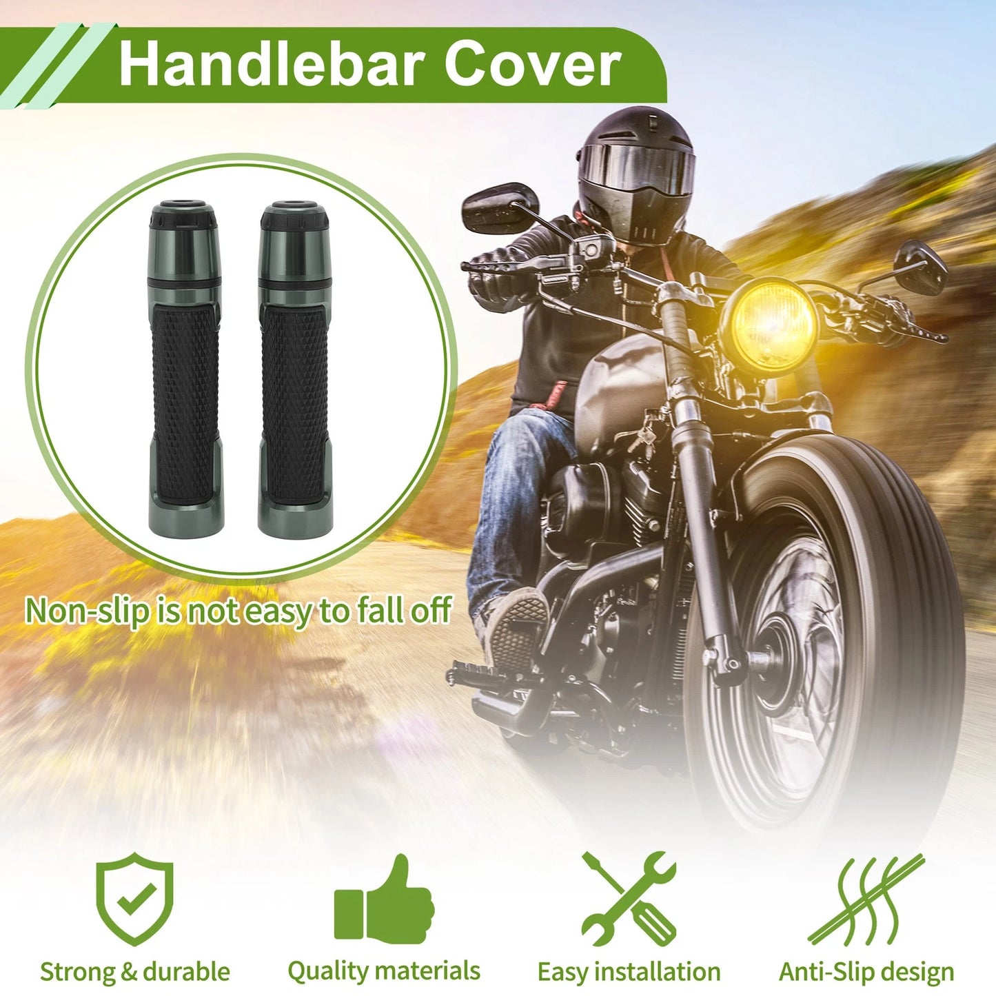 7/8" 22mm Hand Grips Cover End Grips Rubber Titanium Tone for Motorcycle