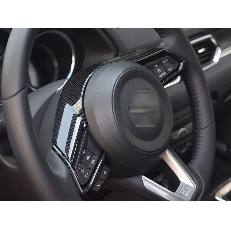 Carbon Fiber Style Steering Wheel Cover Trim Fit For Mazda CX-5 CX5 2017-2020