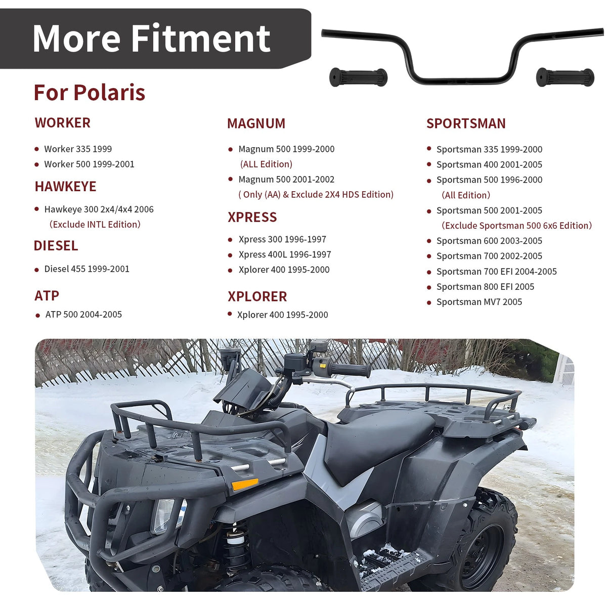 Handlebar w/Grips for Polaris Sportsman 500 (1996–2005)