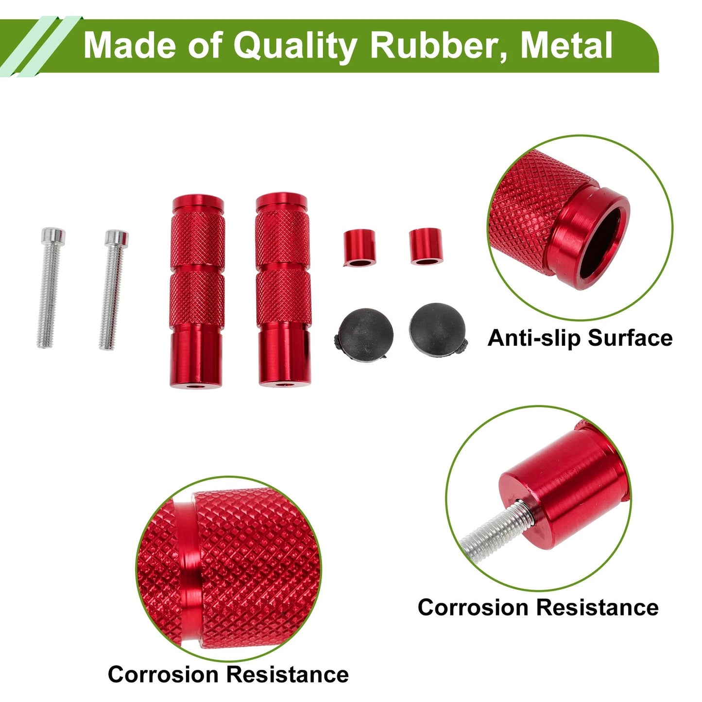 FootPegs 3.5" Red Pedal 1x Set 2x Screws 2x Nuts 2x Washers for Motorcycle