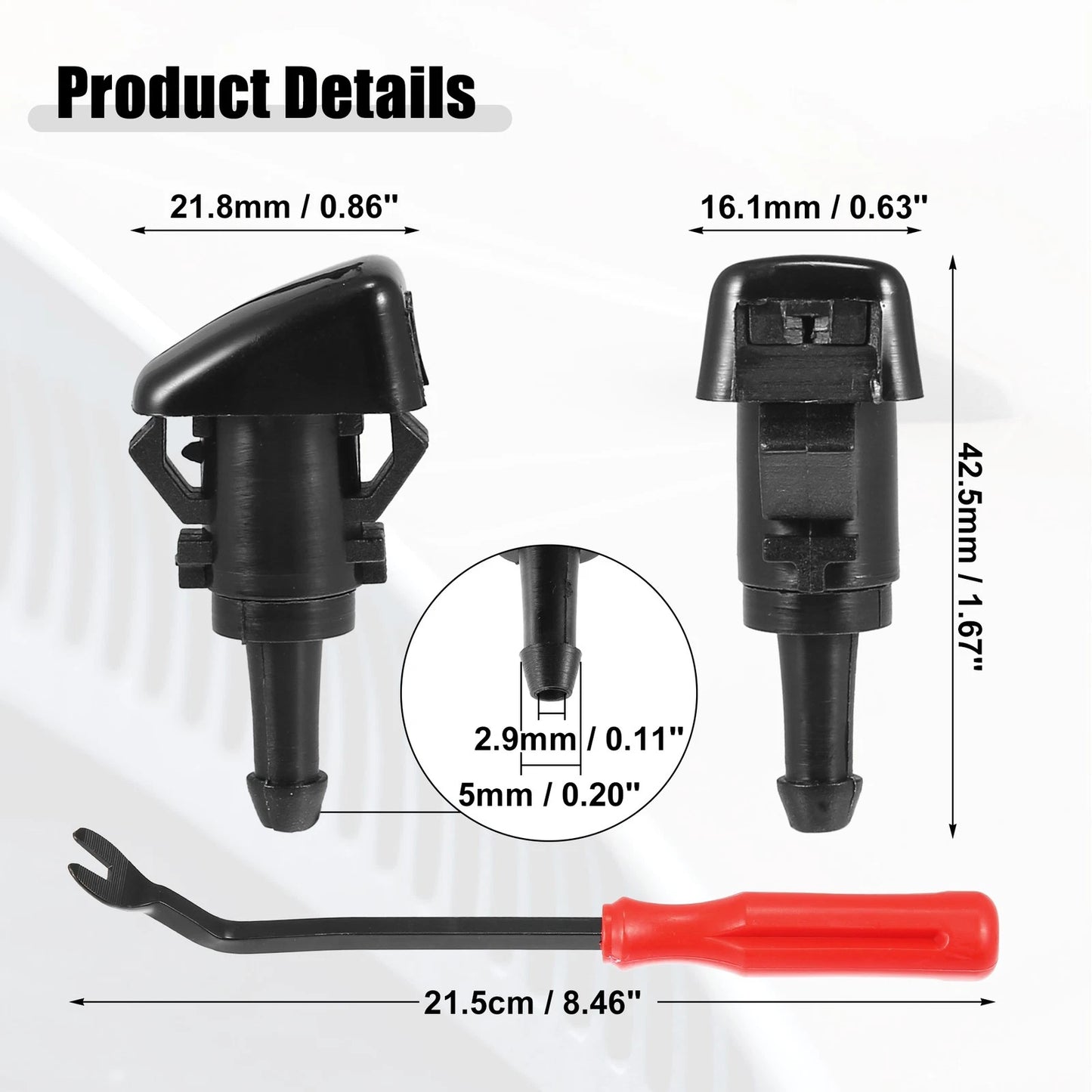 Front Windshield Washer Nozzle Kit for Dodge RAM with 2M Hose (2010-2023)