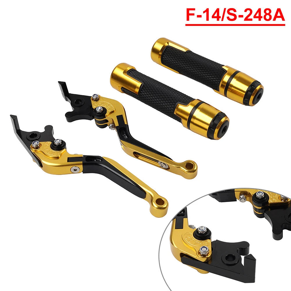Gold Extendable Brake Clutch Levers & Handlebar Grips for Suzuki GSX-S750 (2017-2023)