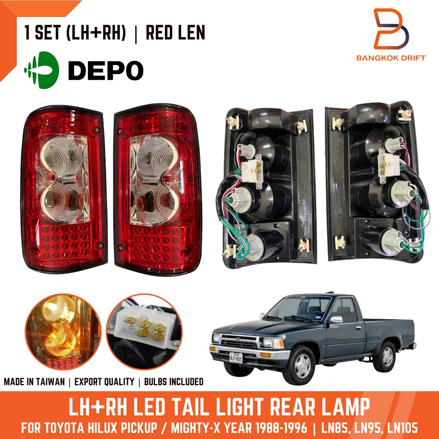DEPO LED Tail Lights for Toyota Hilux Ute (1988-1997)