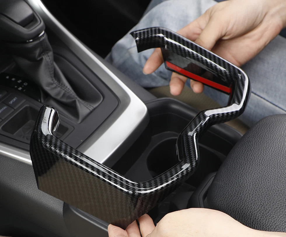 Carbon Fiber Inner Water Cup Holder Frame Cover Trim for Toyota RAV4 (2019–2023)