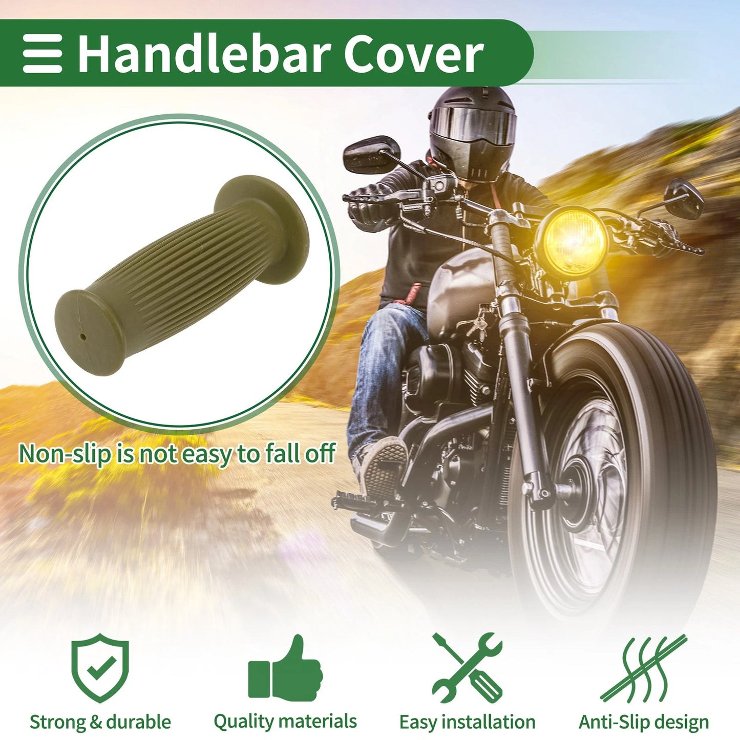25mm Hand Grips Cover End Grips TPU Green for Motorcycle