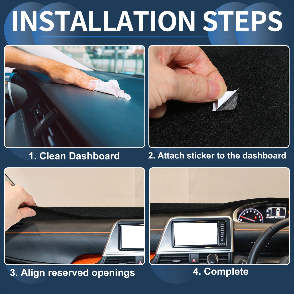 Dashboard Cover Mat for Toyota C-HR NGX50 2017-2024 Black 1 Set