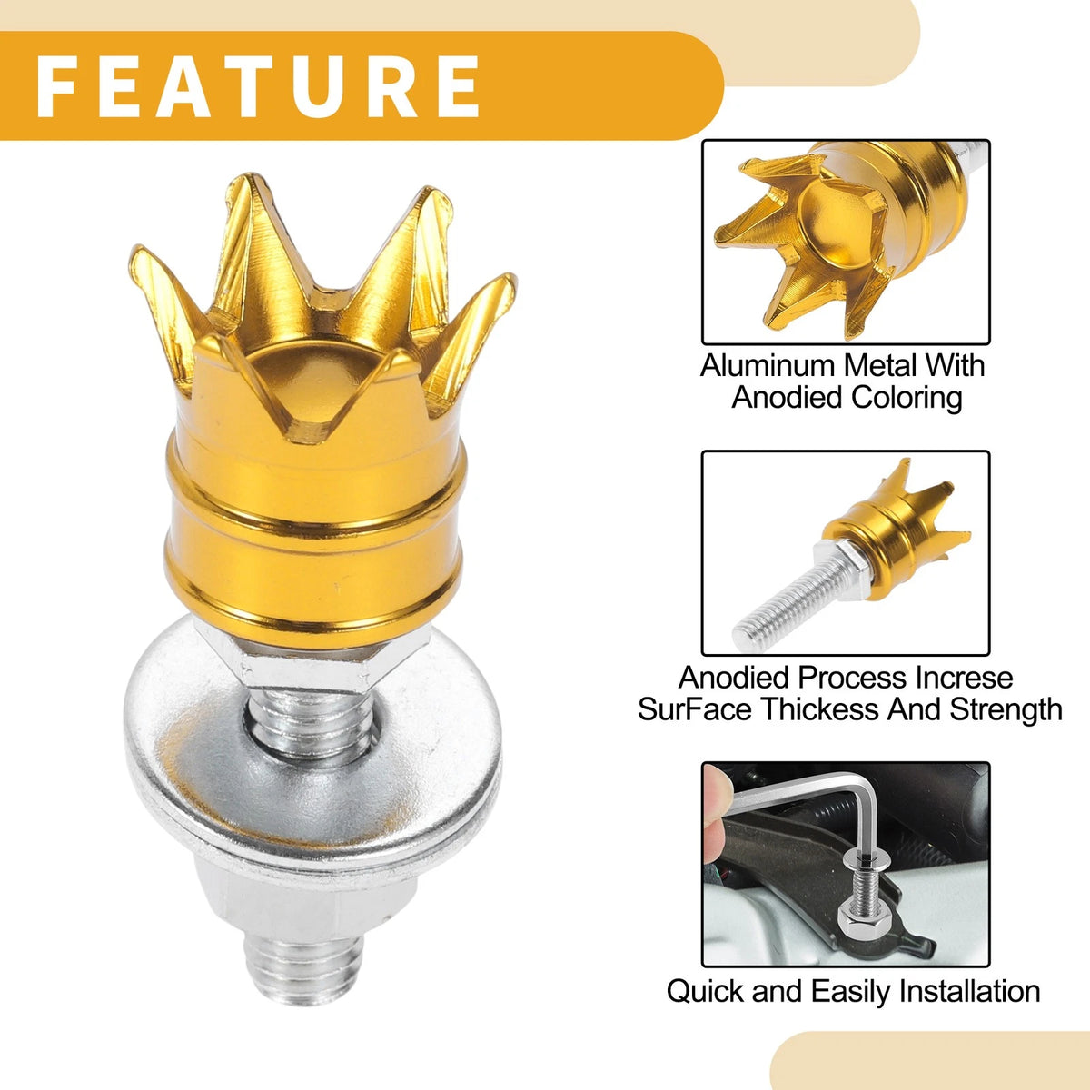 M6 License Plate Screws Cover 40mm Gold Tone 4 x for Universal Motorcycle