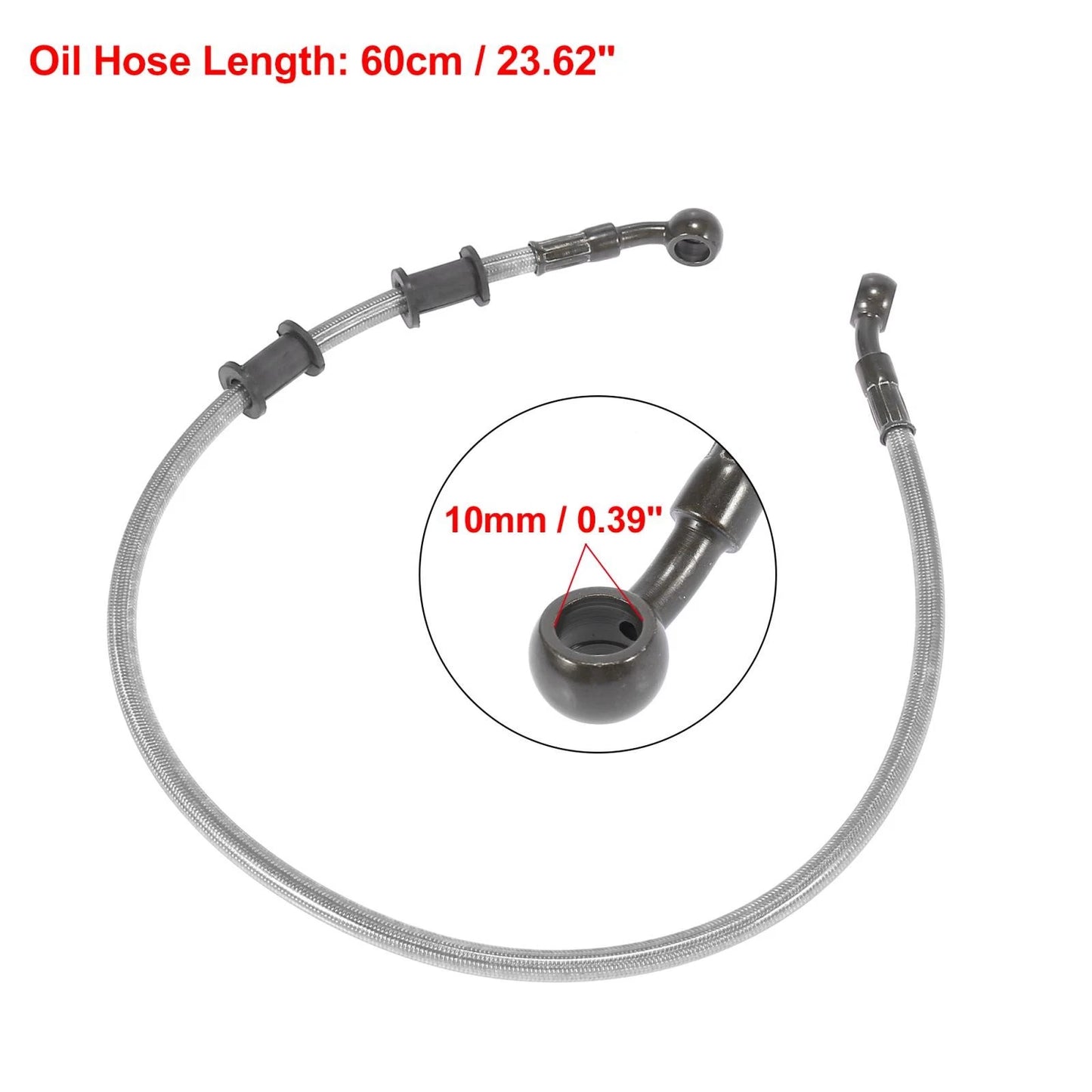 Brake Clutch Oil Hose 60cm 23.62" Banjo Bend Silver Tone for Motorcycle