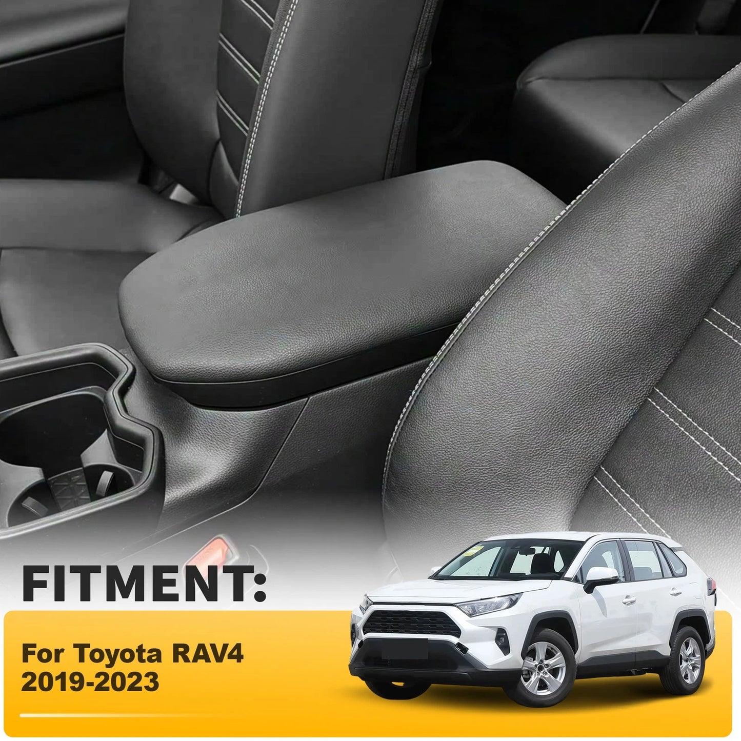 Center Console Lid Armrest Cover Leather Trim Black for Toyota RAV4 (2019–2023)