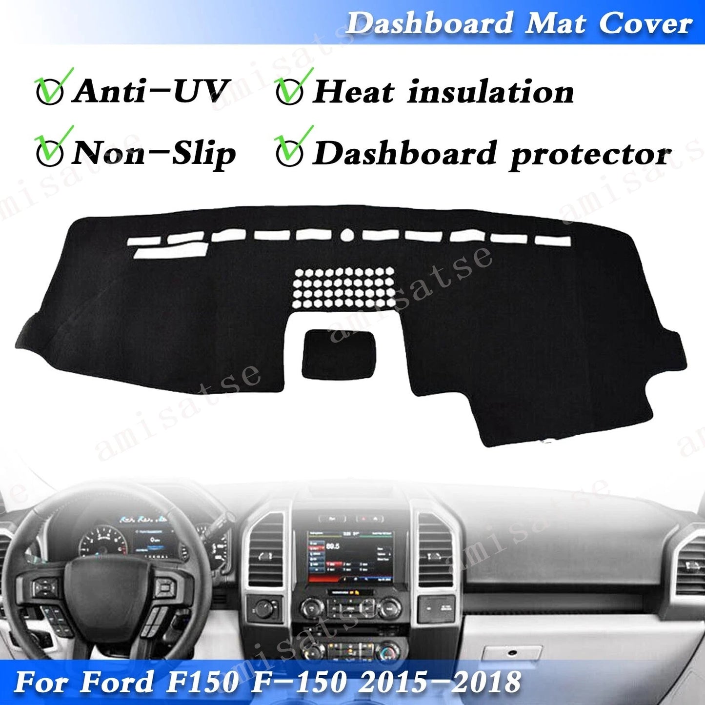 Dash Cover for Ford F-150 2015-2018 (2 x Dash Mat)