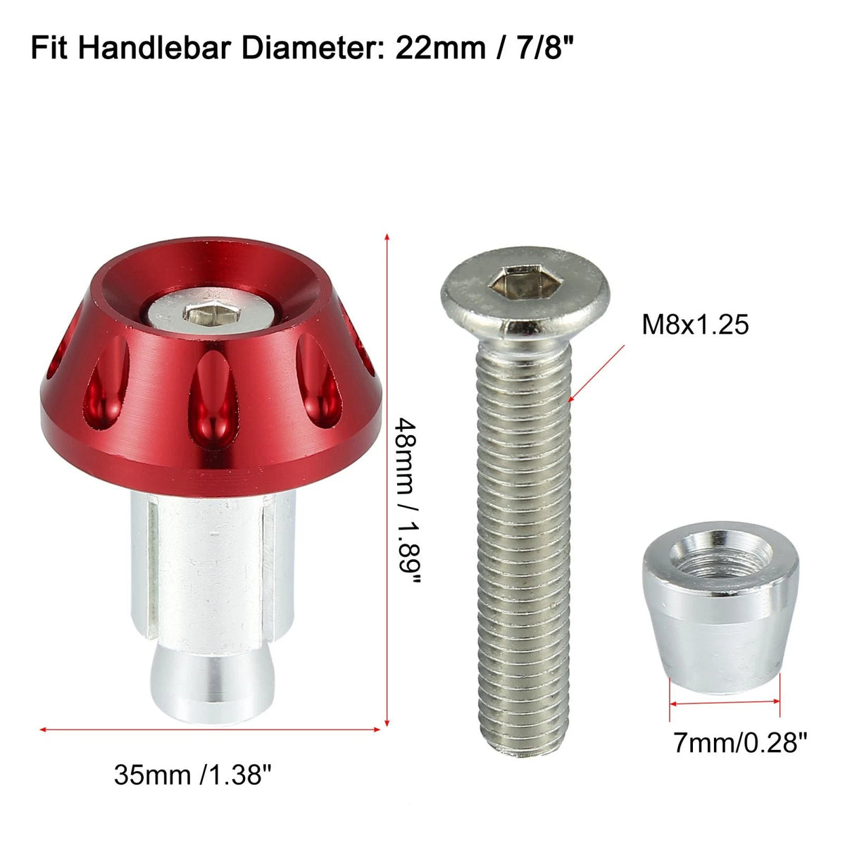 Handlebar End Plugs Caps 1 Pair 7/8" 22mm Aluminum Alloy for Motorcycle Red