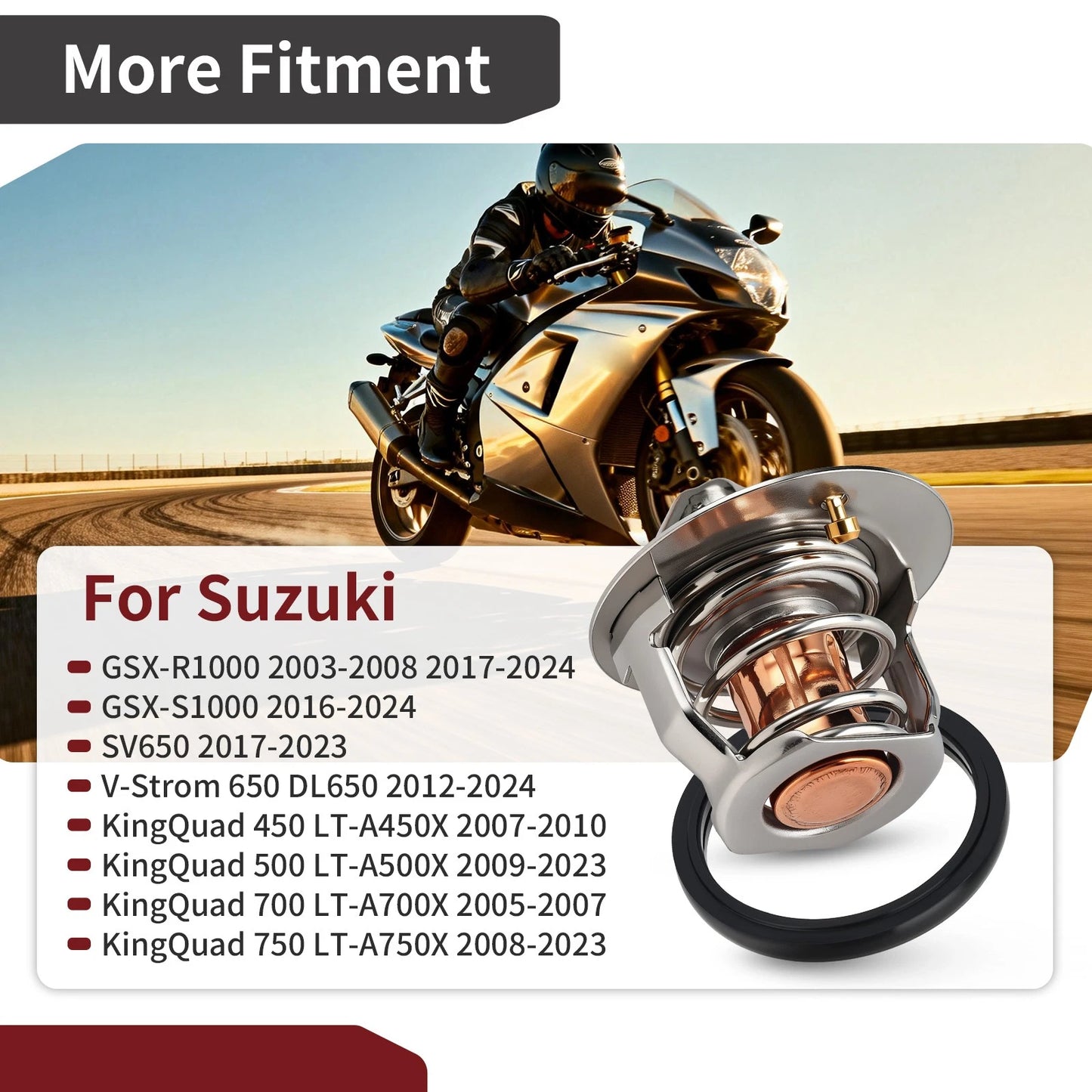 Thermostat for Suzuki KingQuad 450/500/700/750 V-Strom 650 GSX-R1000 GSX-S1000 (2001–2023)