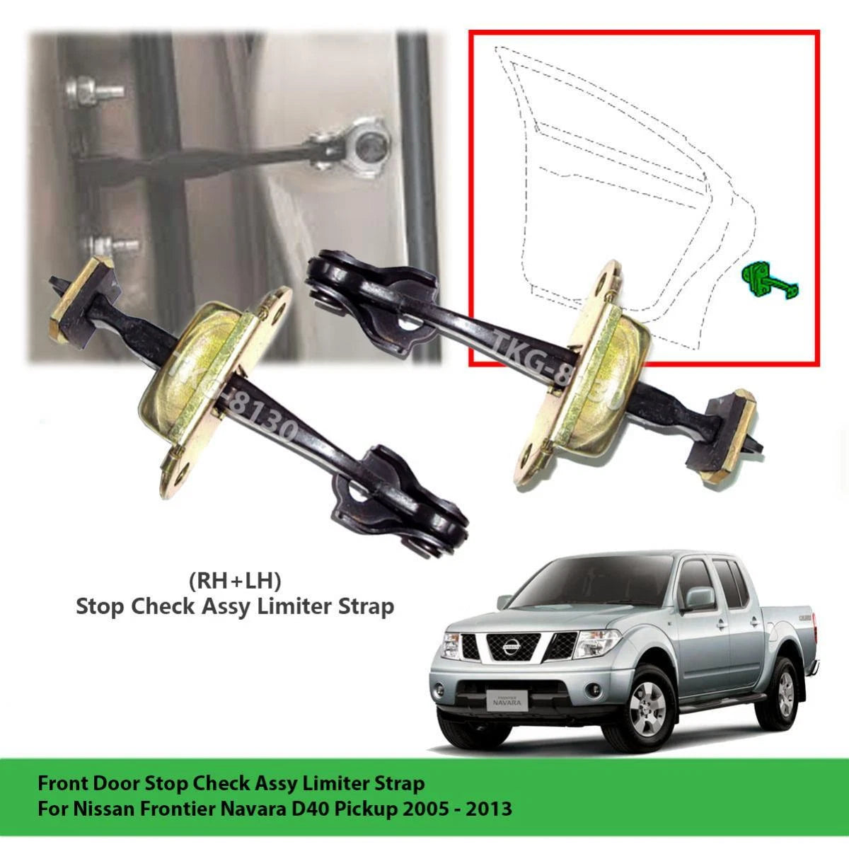 2 x Front Door Stop Check Limiter Straps for Nissan Navara (2005-2019)