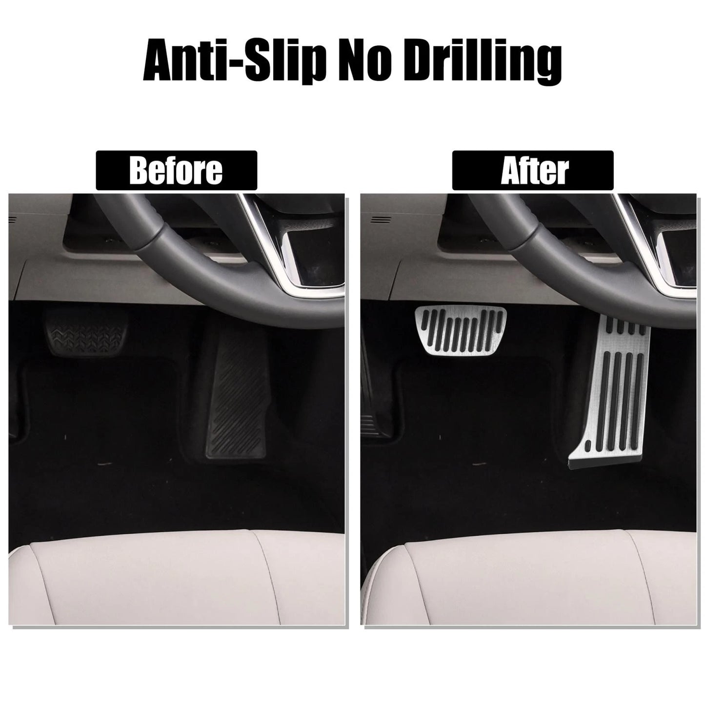 Anti Slip Brake and Gas Accelerator Foot Pedal Pads for Toyota Silver Tone