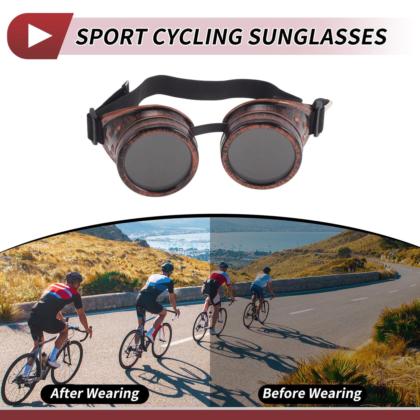 Goggles 1 x Motorcycle Black Lens Red Copper Frame Glass ABS