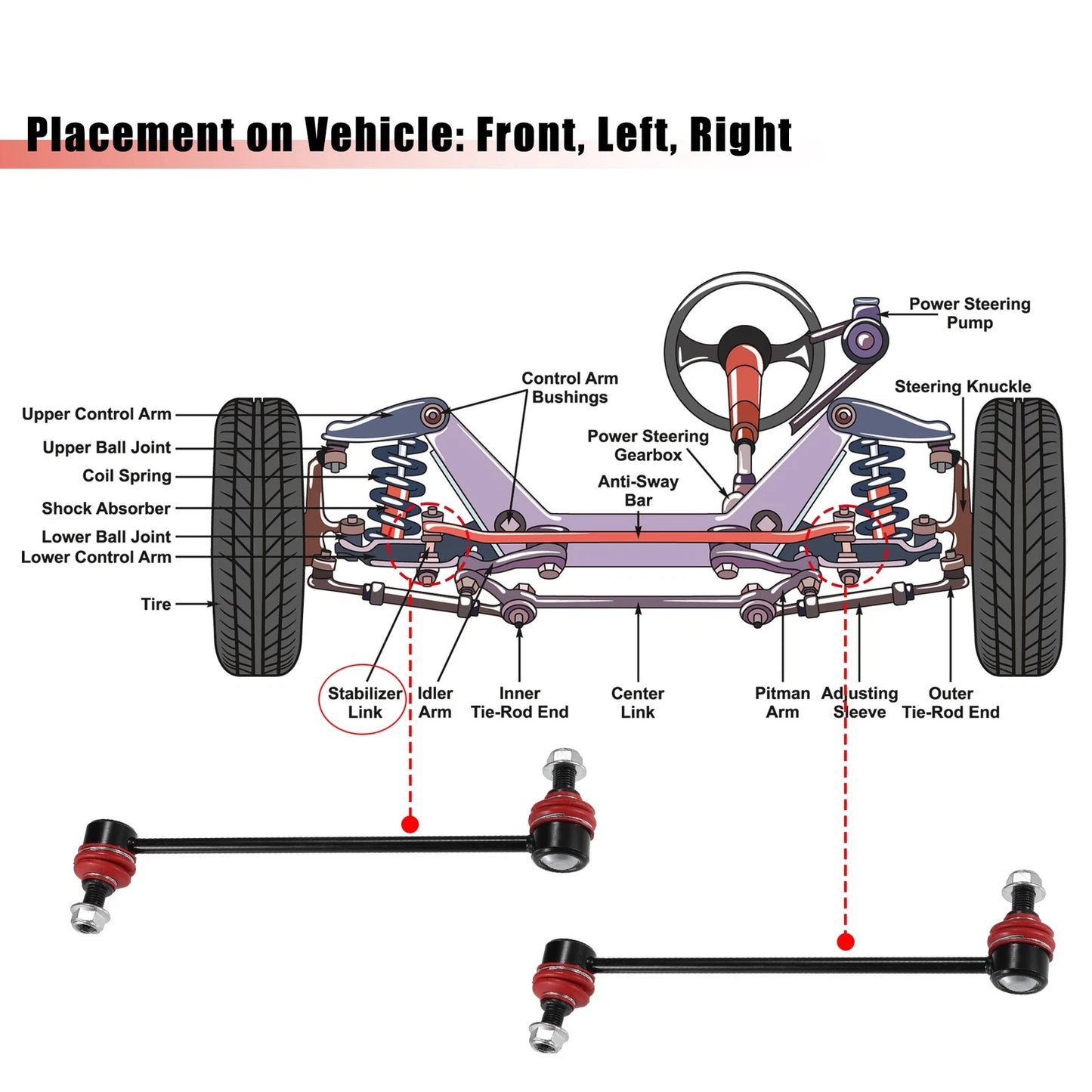 Front Stabilizer Sway Bar End Links for Toyota Camry Highlander (2001-2023)