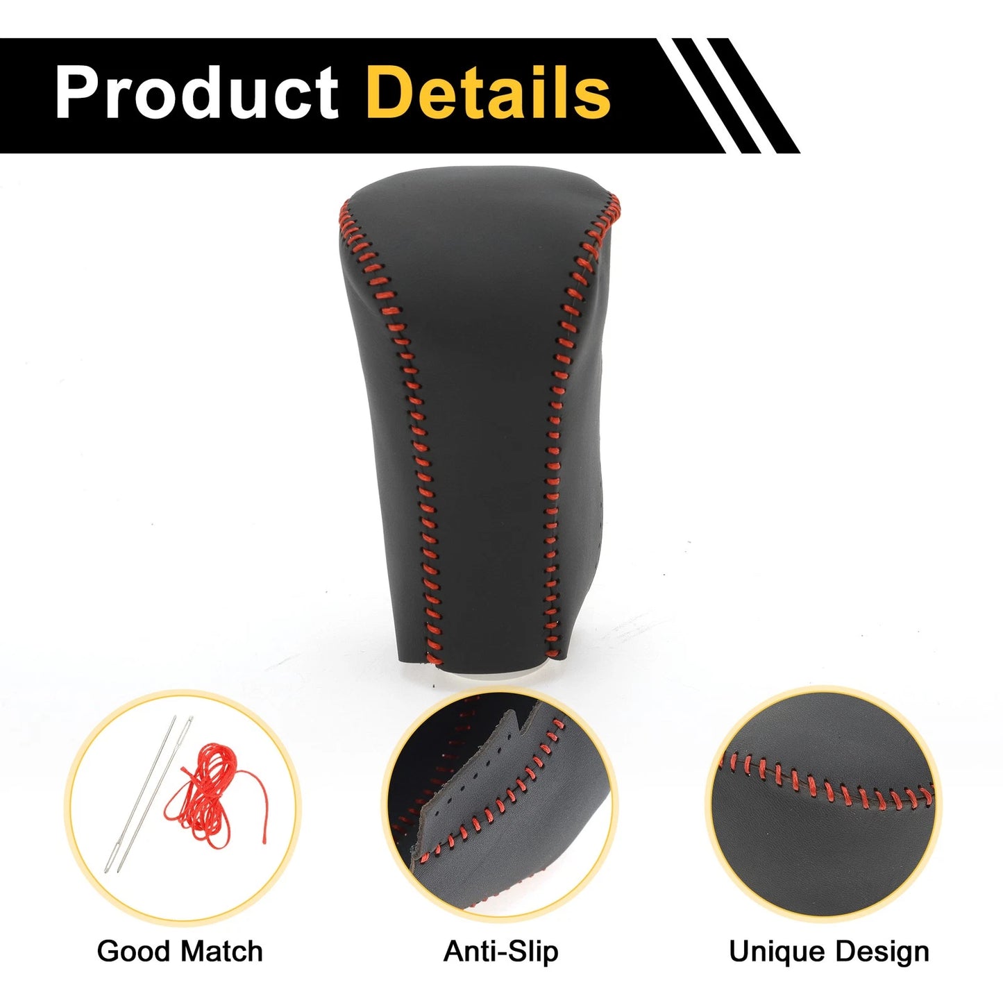 Car Gear Shift Knob Cover for Honda Accord (2008-2012) Black Red Faux Leather