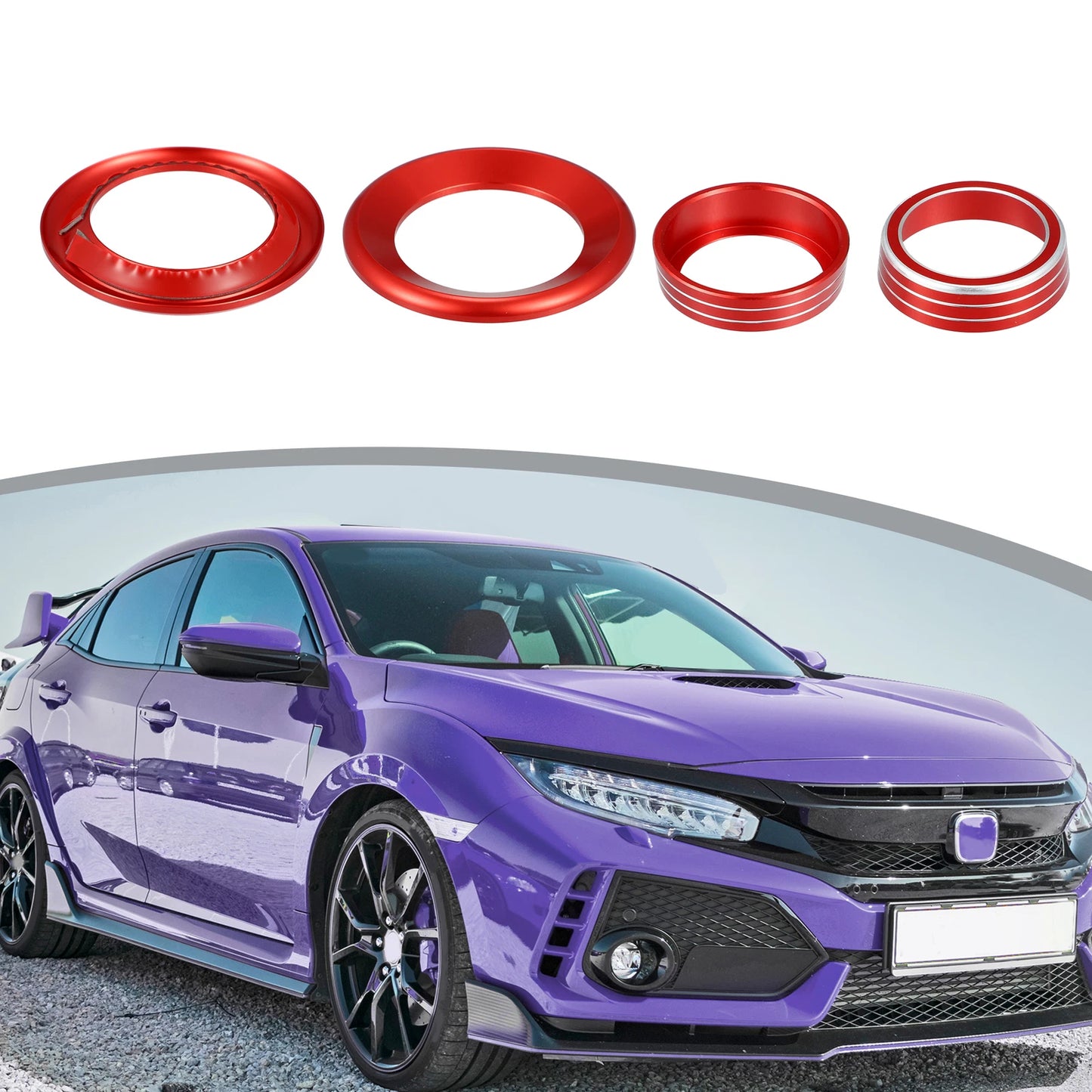 4Pcs Red AC Knob Ring Speaker Interior Covers for Honda Civic (2016-2021)