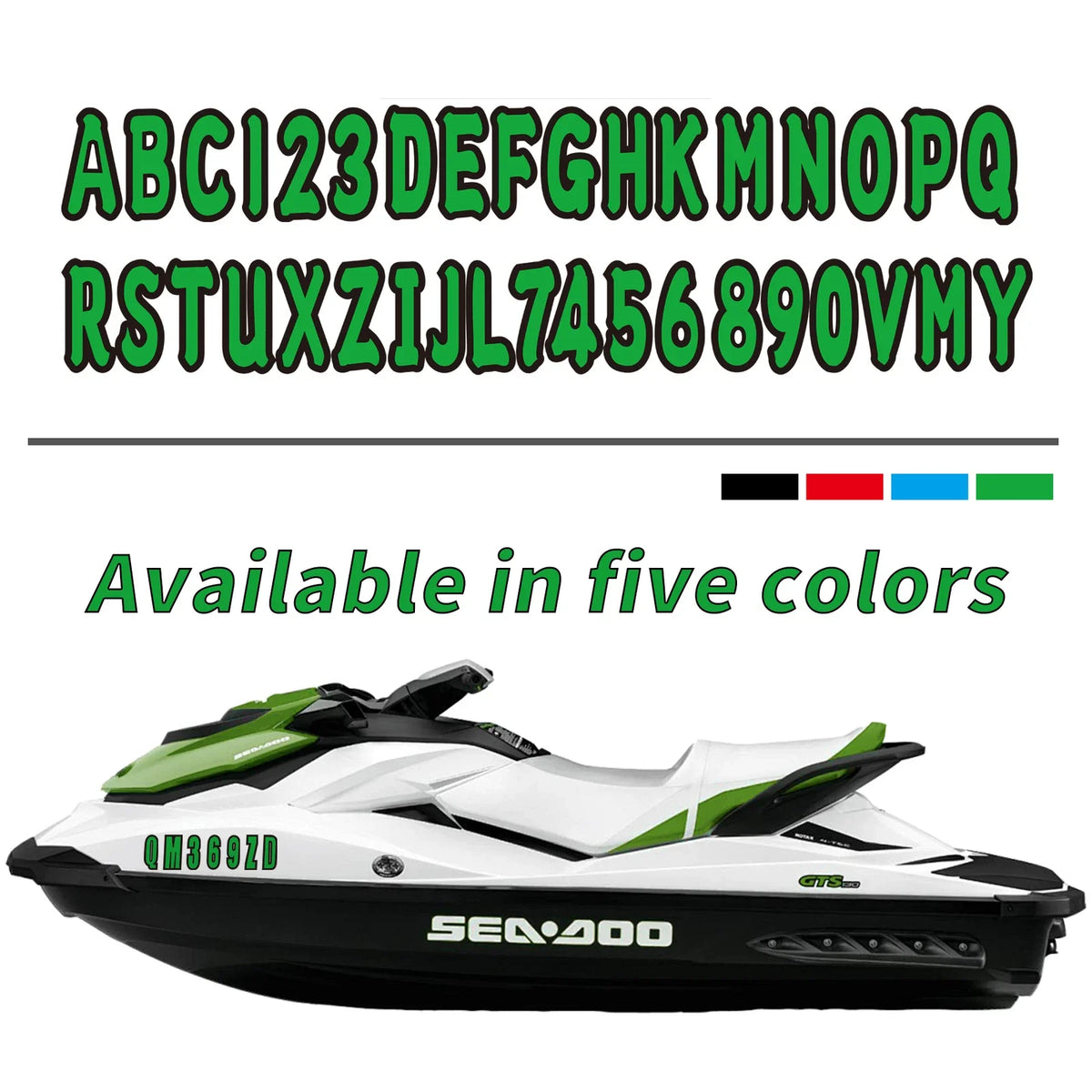 Custom Boat Registration Numbers Decals 4 Sets A-Z & 0-9 Green